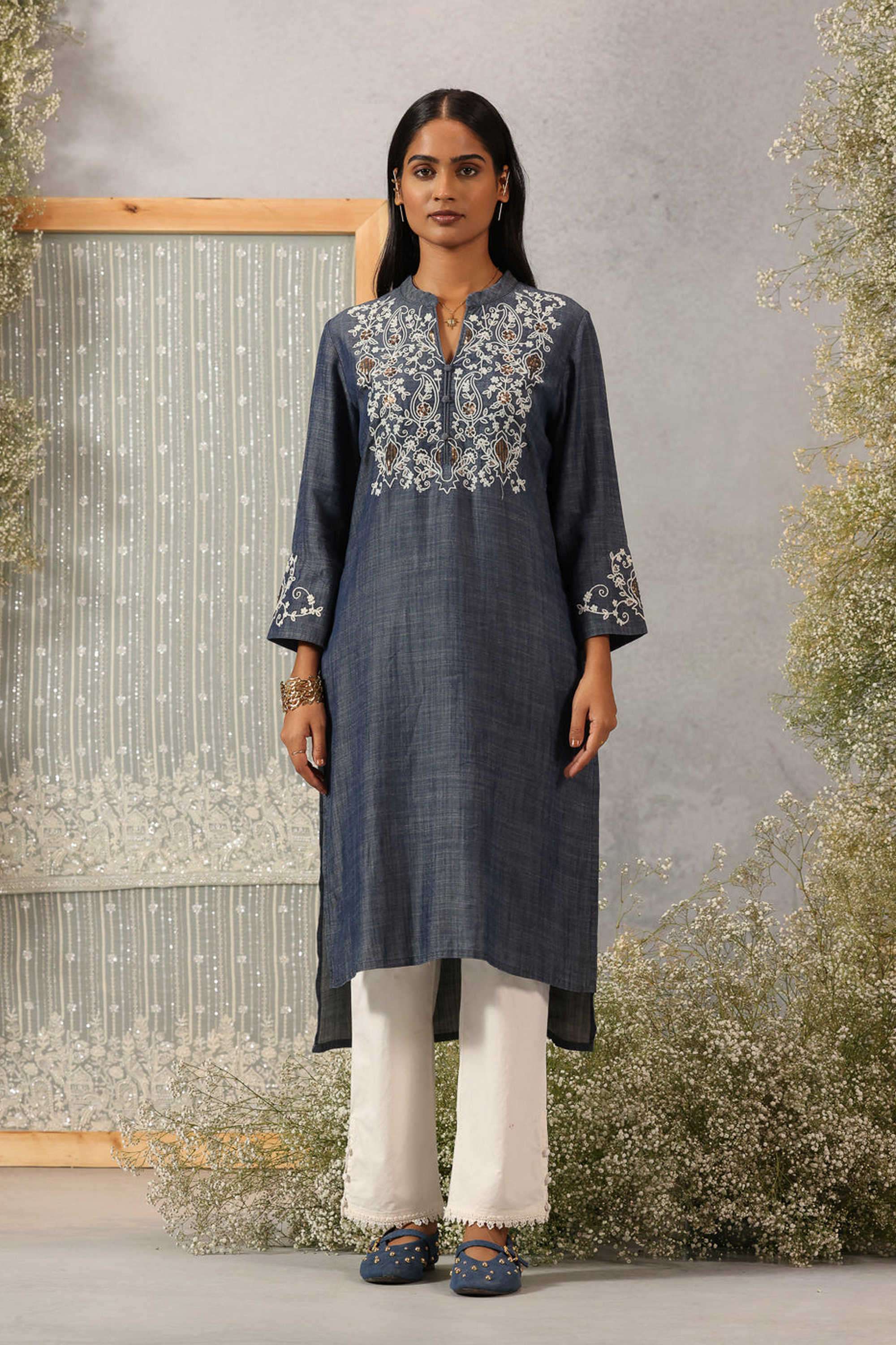 Solid-Chambray-Women-s-Festive-Wear-Kurti