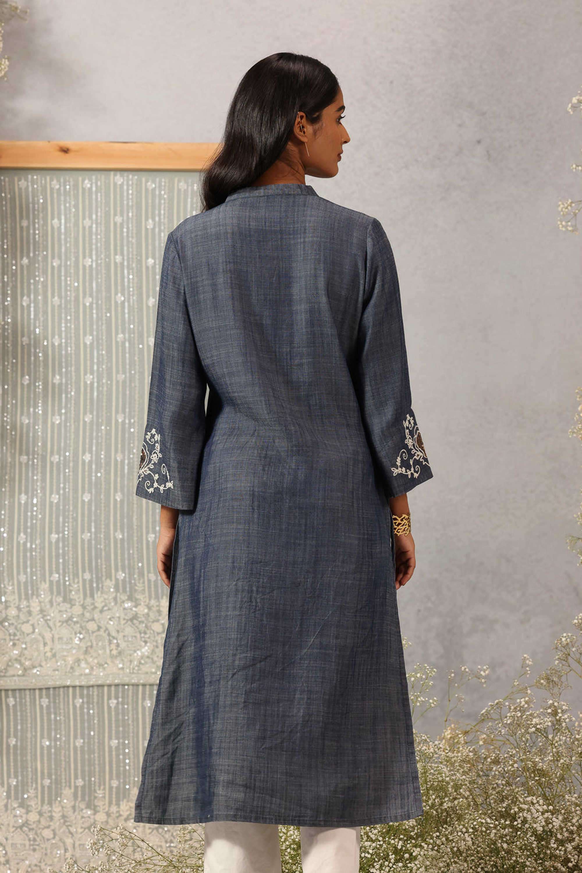 Solid-Chambray-Women-s-Festive-Wear-Kurti