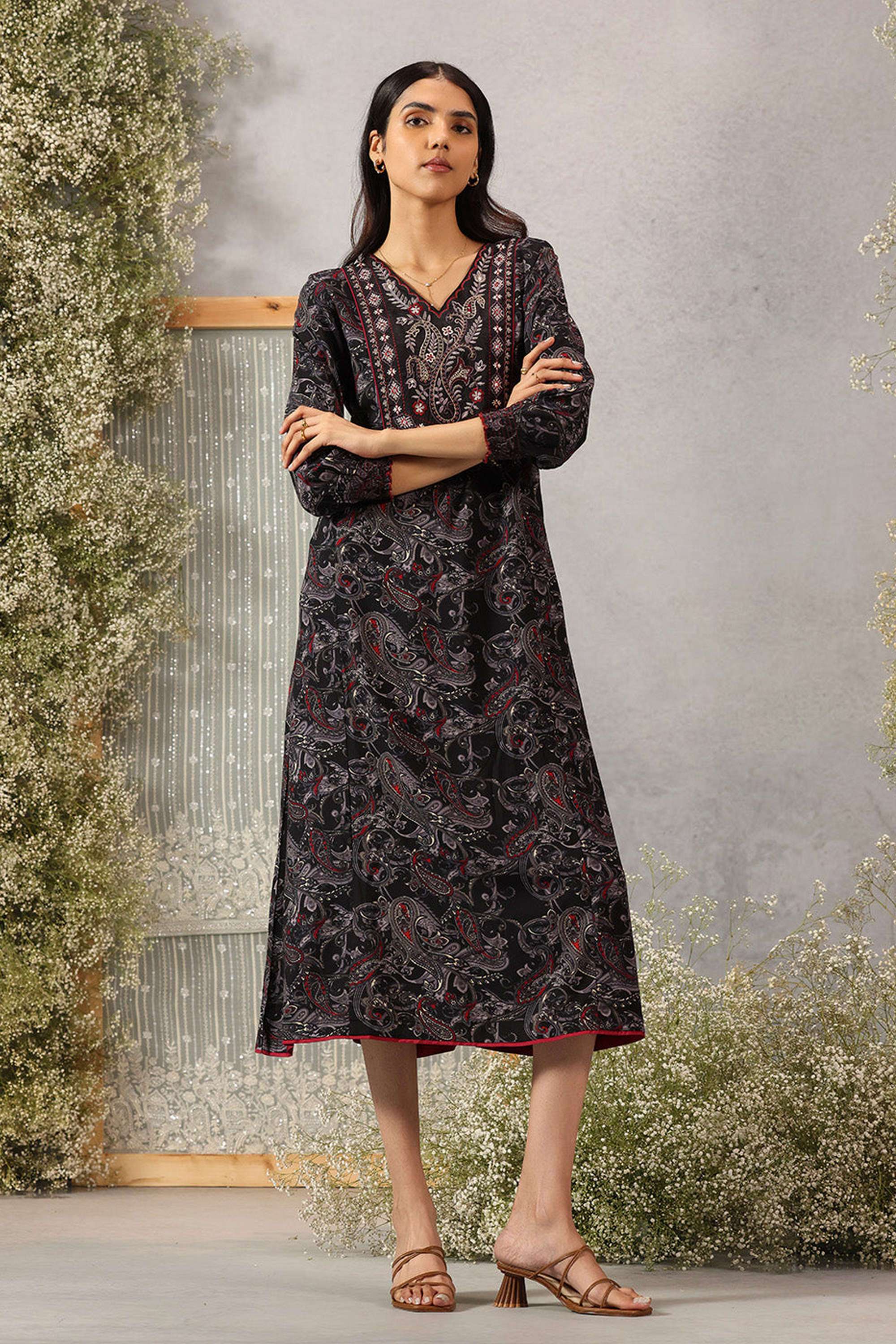 Printed-Rayon-V-Neck-Women-s-Dress