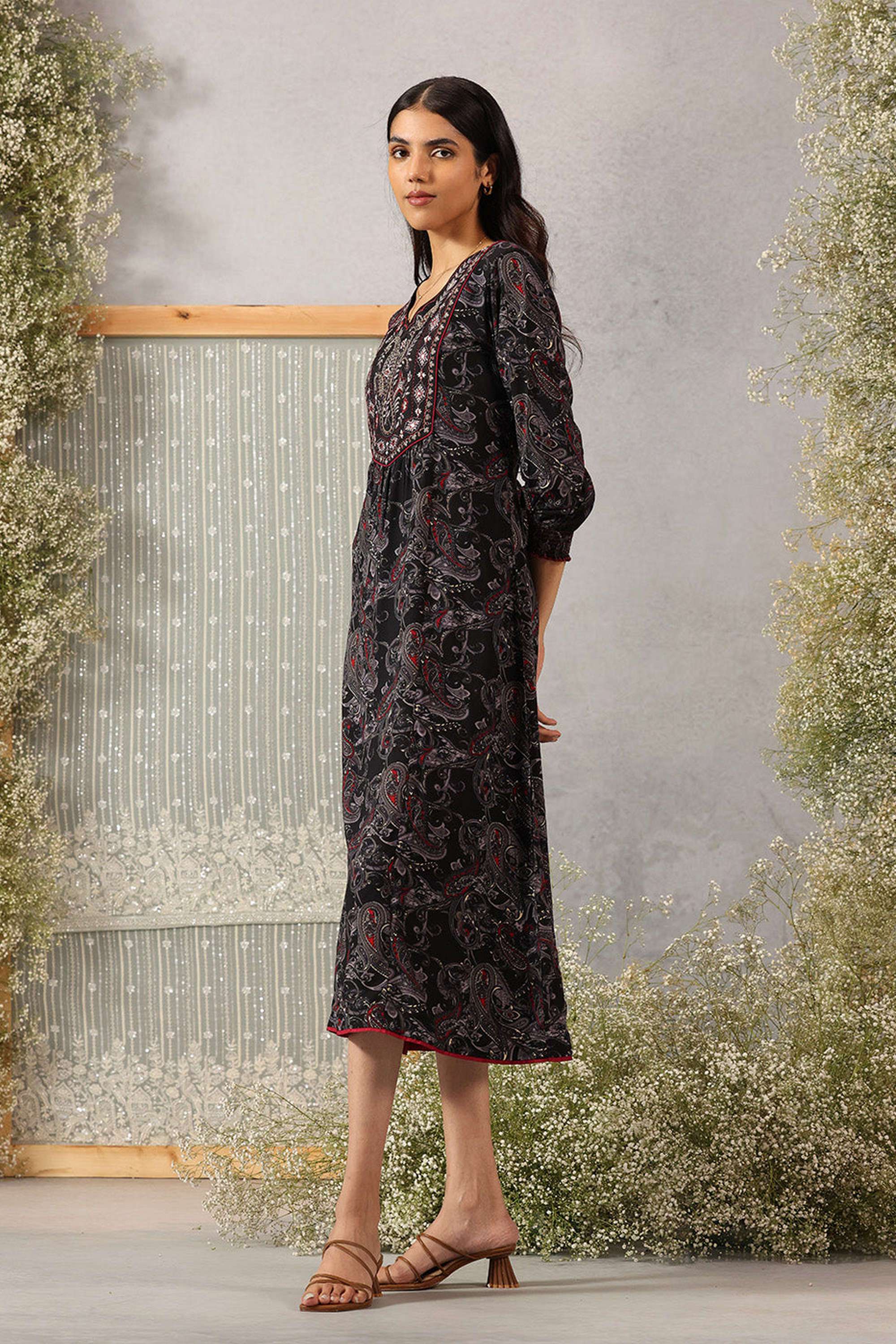 Printed-Rayon-V-Neck-Women-s-Dress