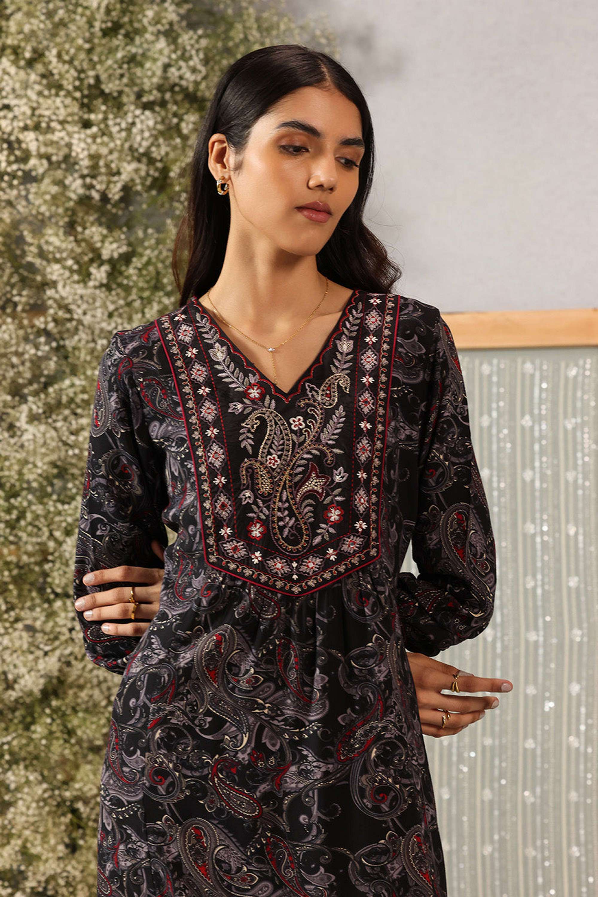 Buy Lakshita Black Printed Rayon V-Neck Women's Dress | Shoppers Stop