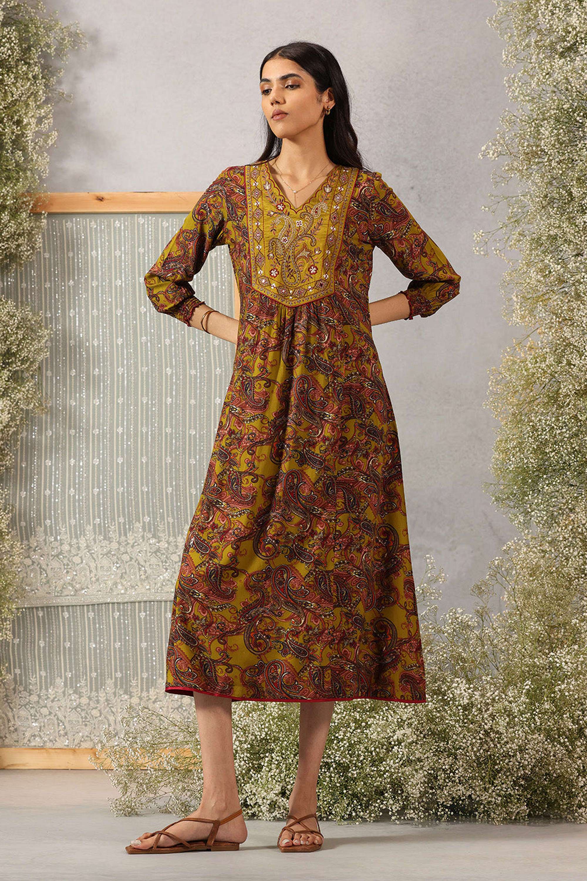 Printed-Rayon-V-Neck-Women-s-Dress