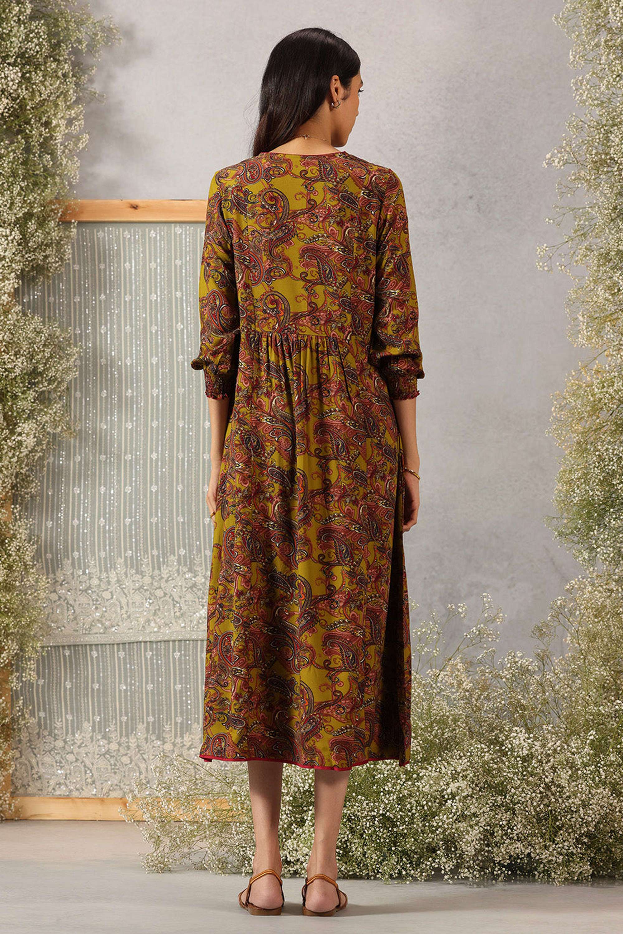 Printed-Rayon-V-Neck-Women-s-Dress