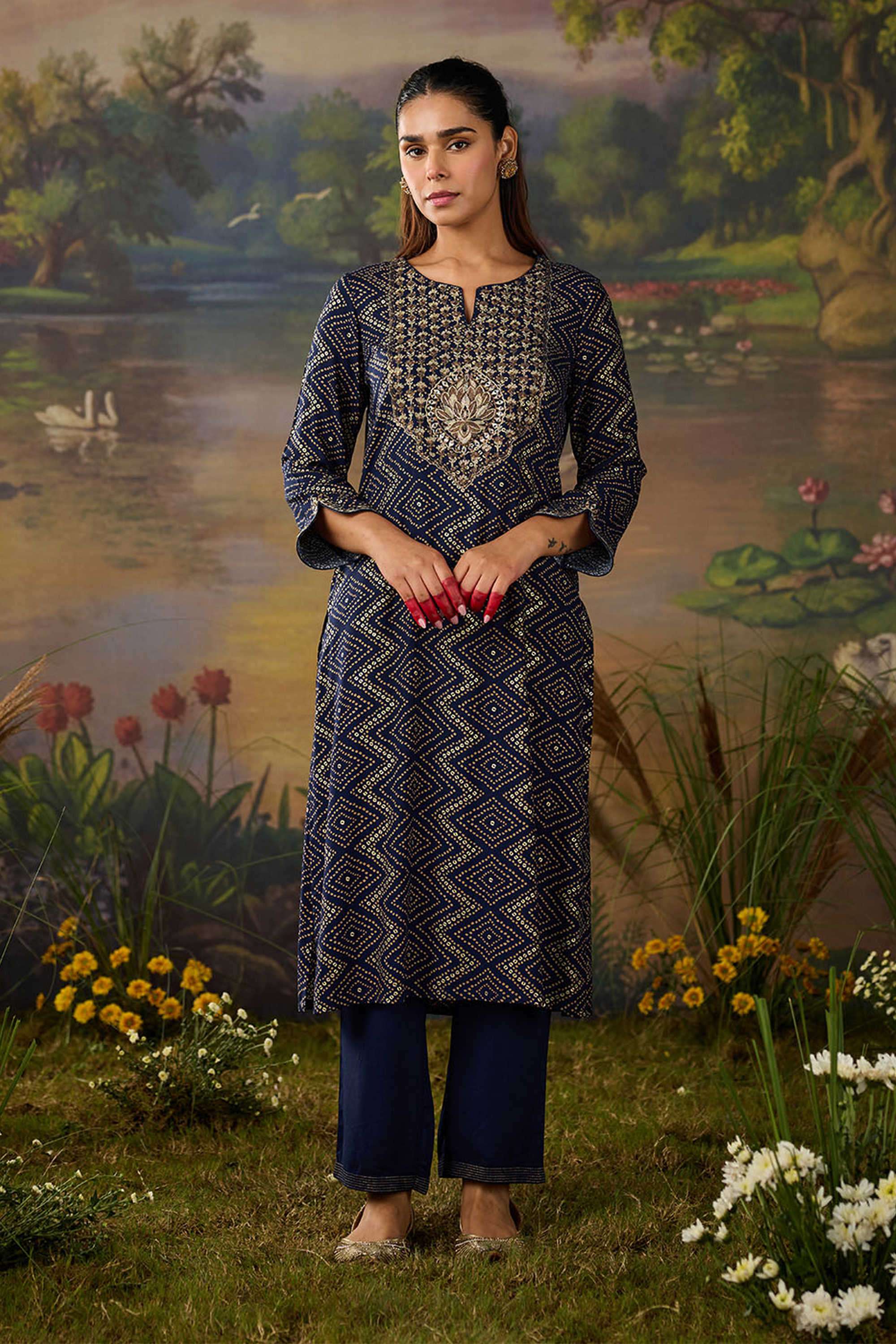 Solid-Cotton-Women-s-Festive-Wear-Kurta