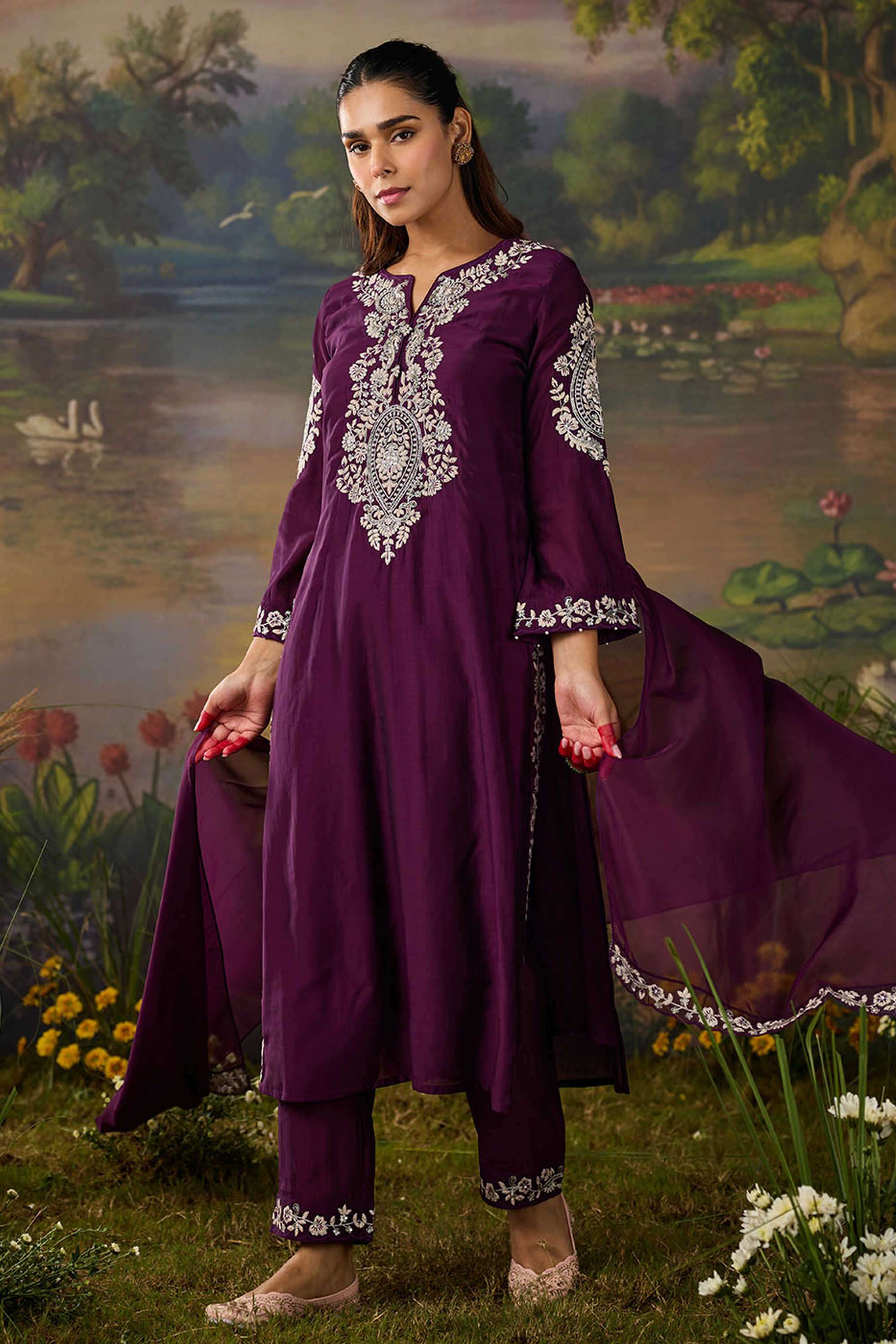 Solid-Silk-Women-s-Festive-Wear-Kurta-Set