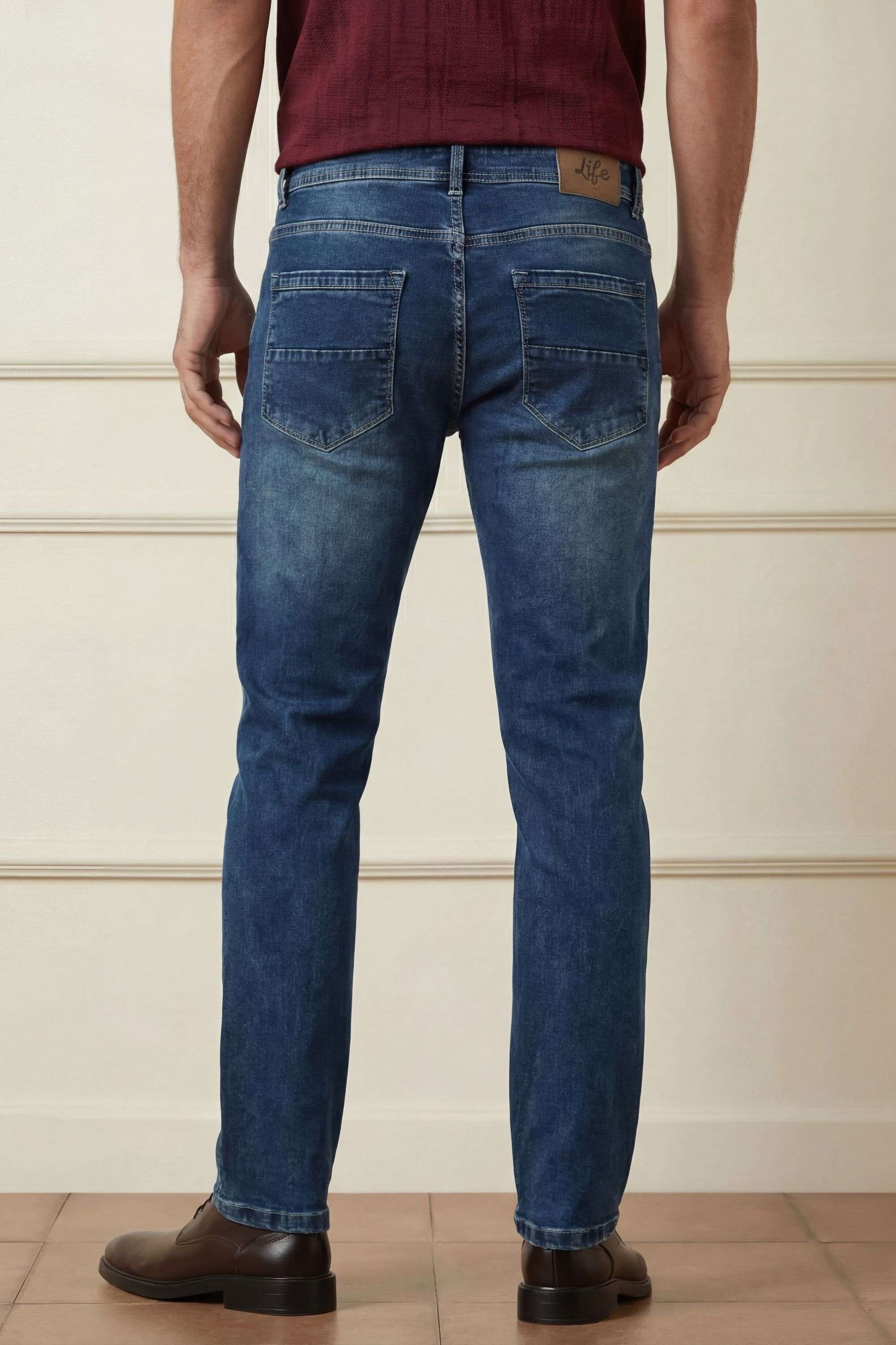 Dark-Wash-Blended-Fabric-Slim-Fit-Men-Jeans
