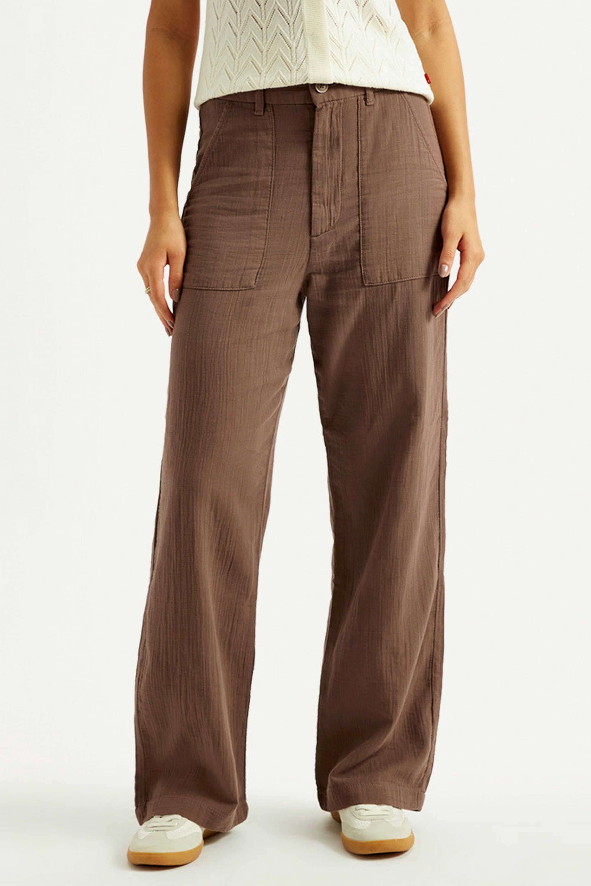 Solid-Cotton-Relaxed-Fit-Women-s-Trousers