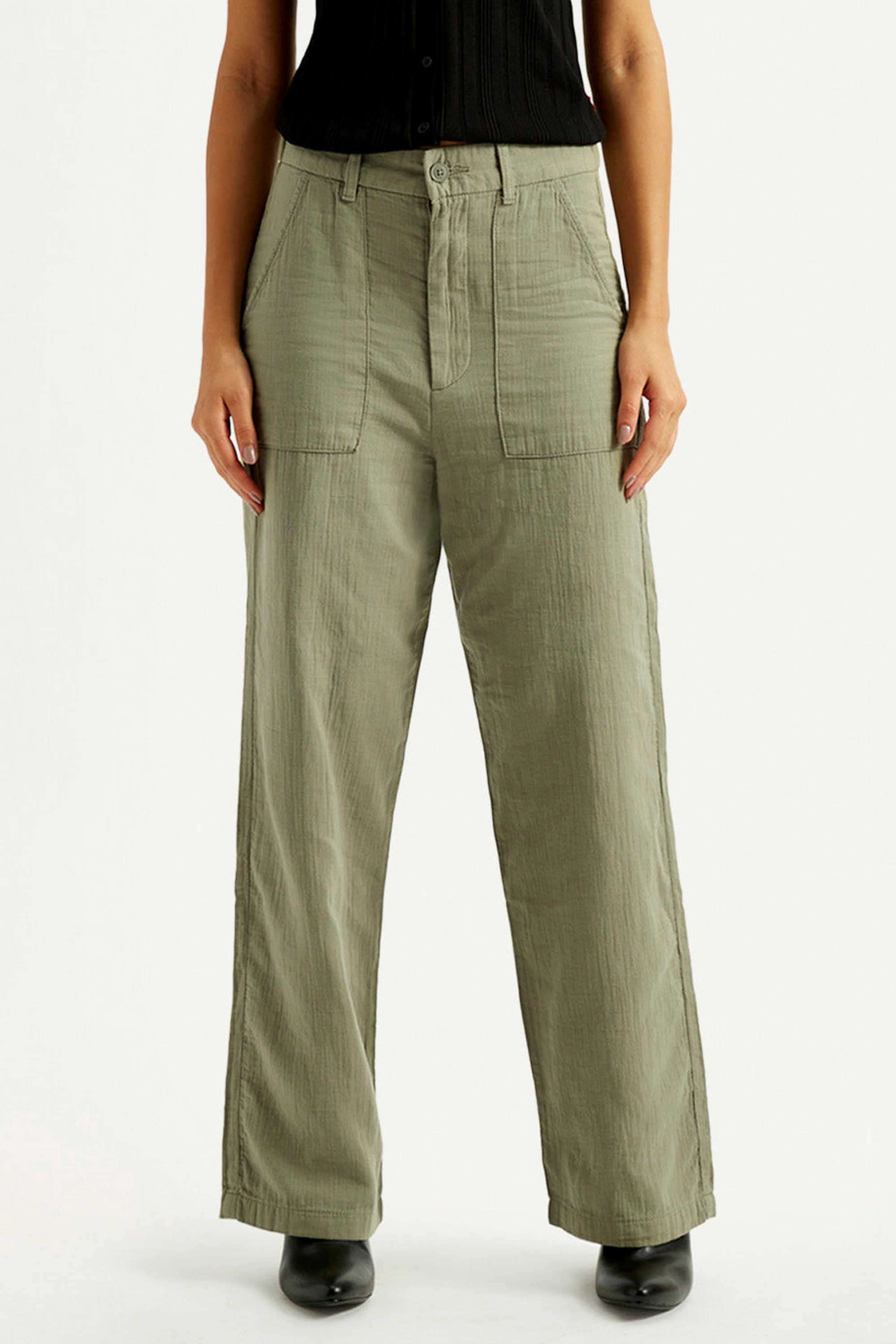 Solid-Cotton-Relaxed-Fit-Women-s-Trousers