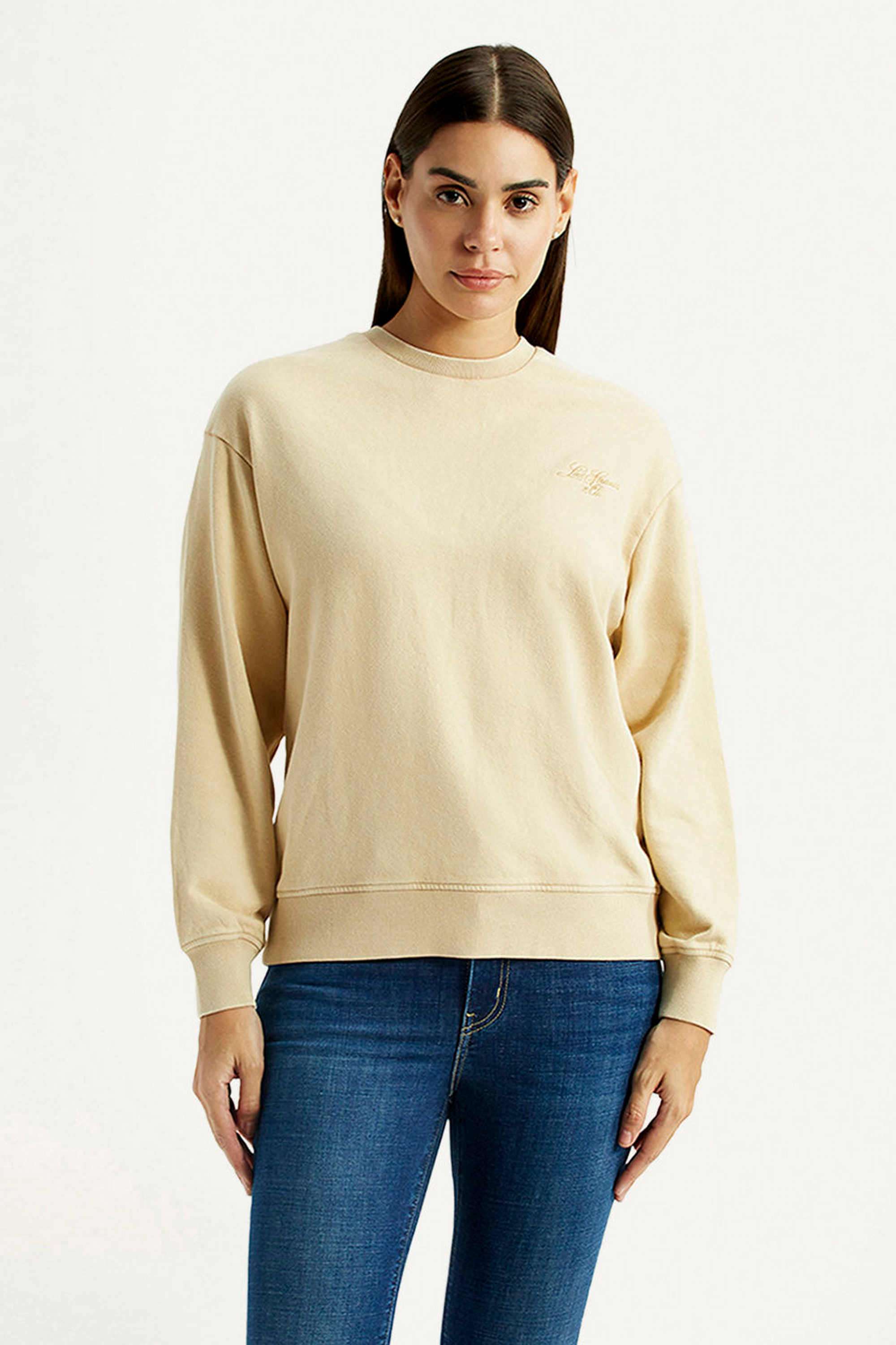 Solid Cotton Round Neck Women's Sweatshirt