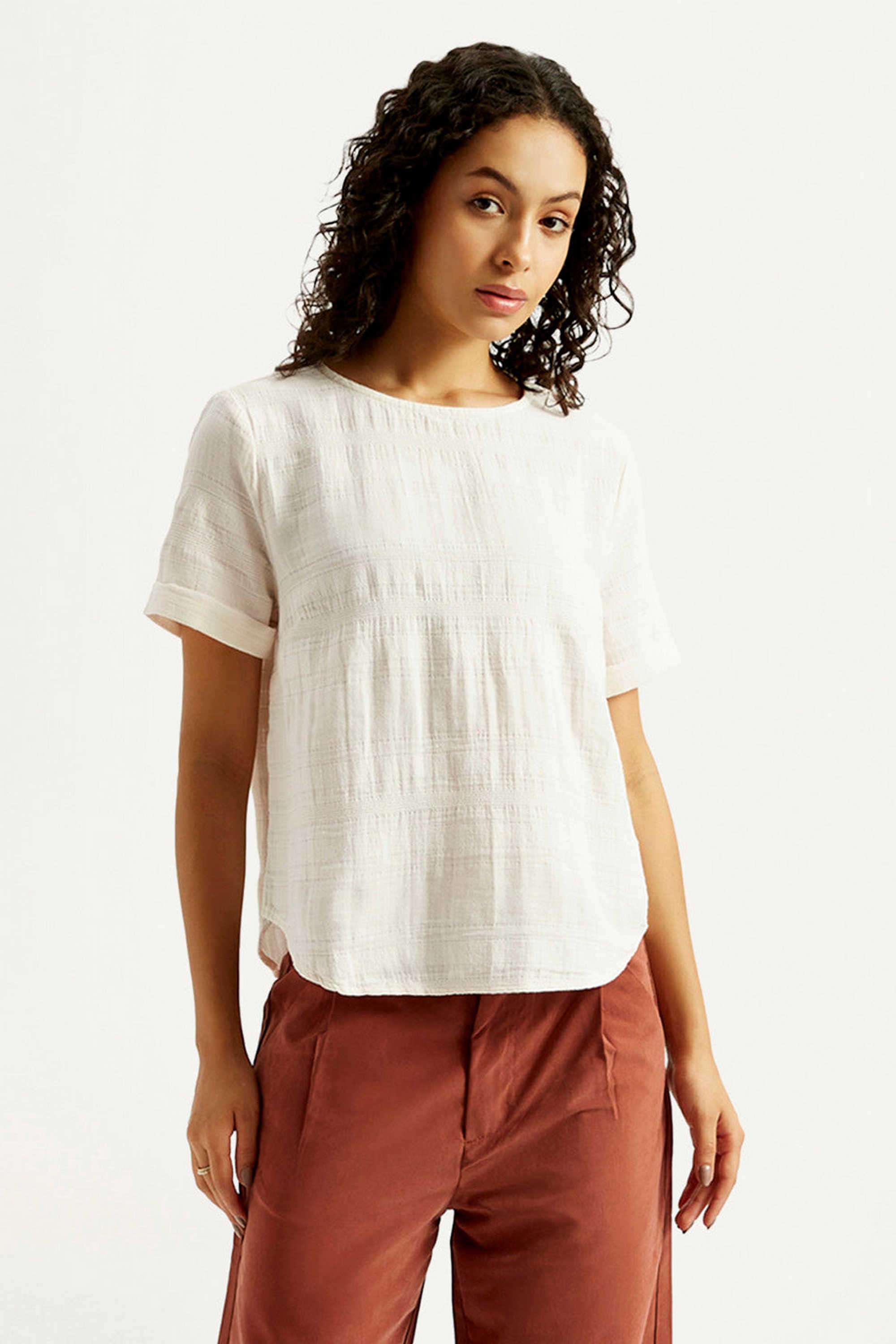 Solid-Cotton-Round-Neck-Women-s-Top