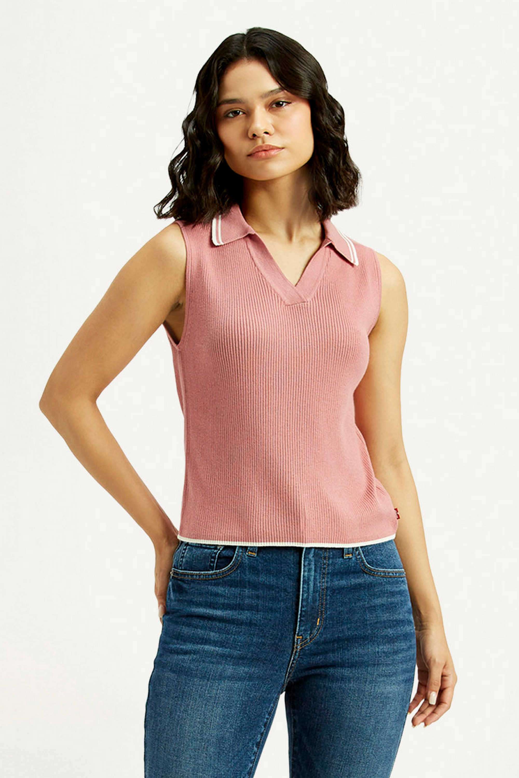 Solid-Cotton-Blend-Polo-Women-s-Top