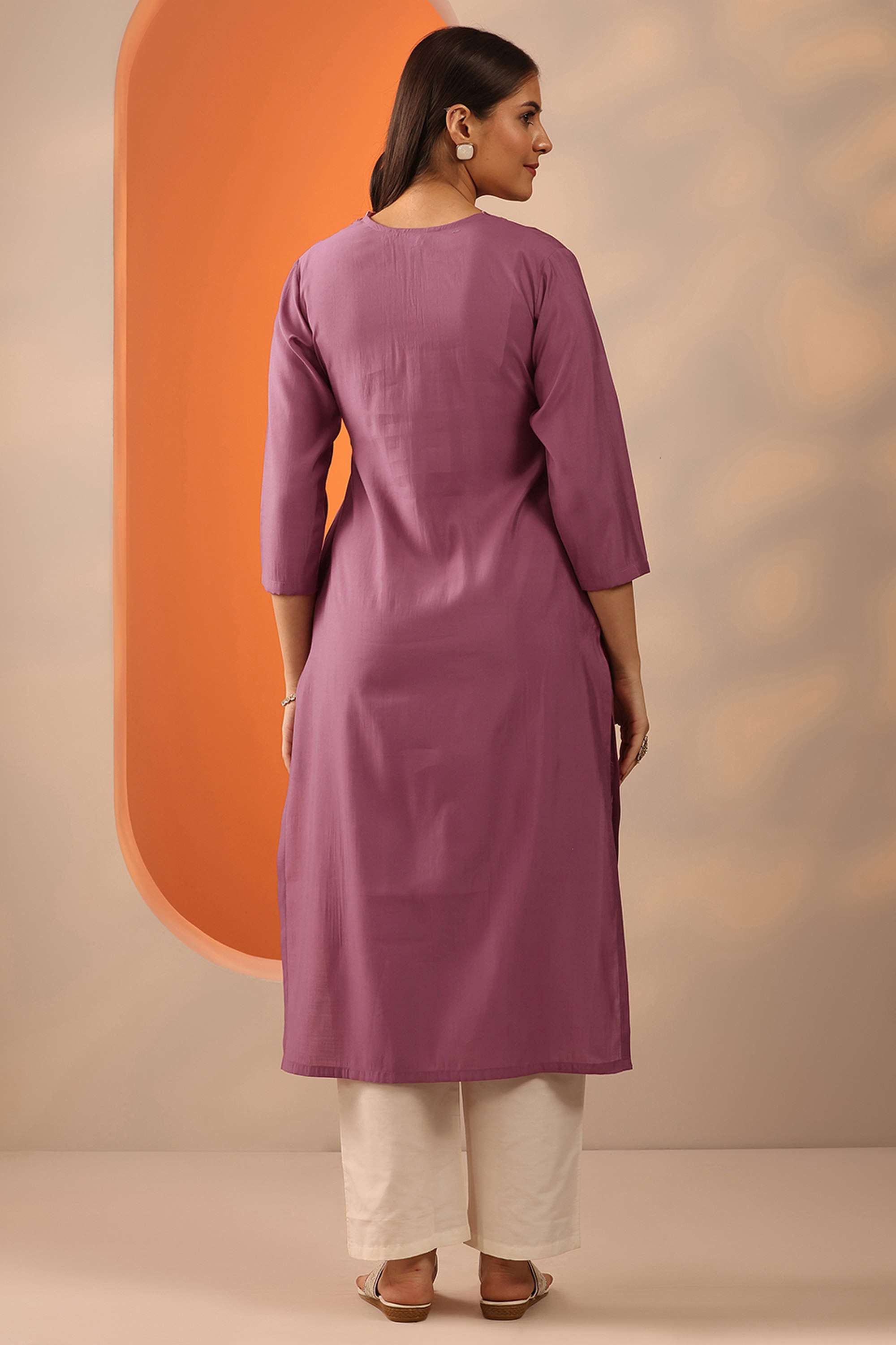Floral-Silk-V-Neck-Women-Casual-wear-Kurta