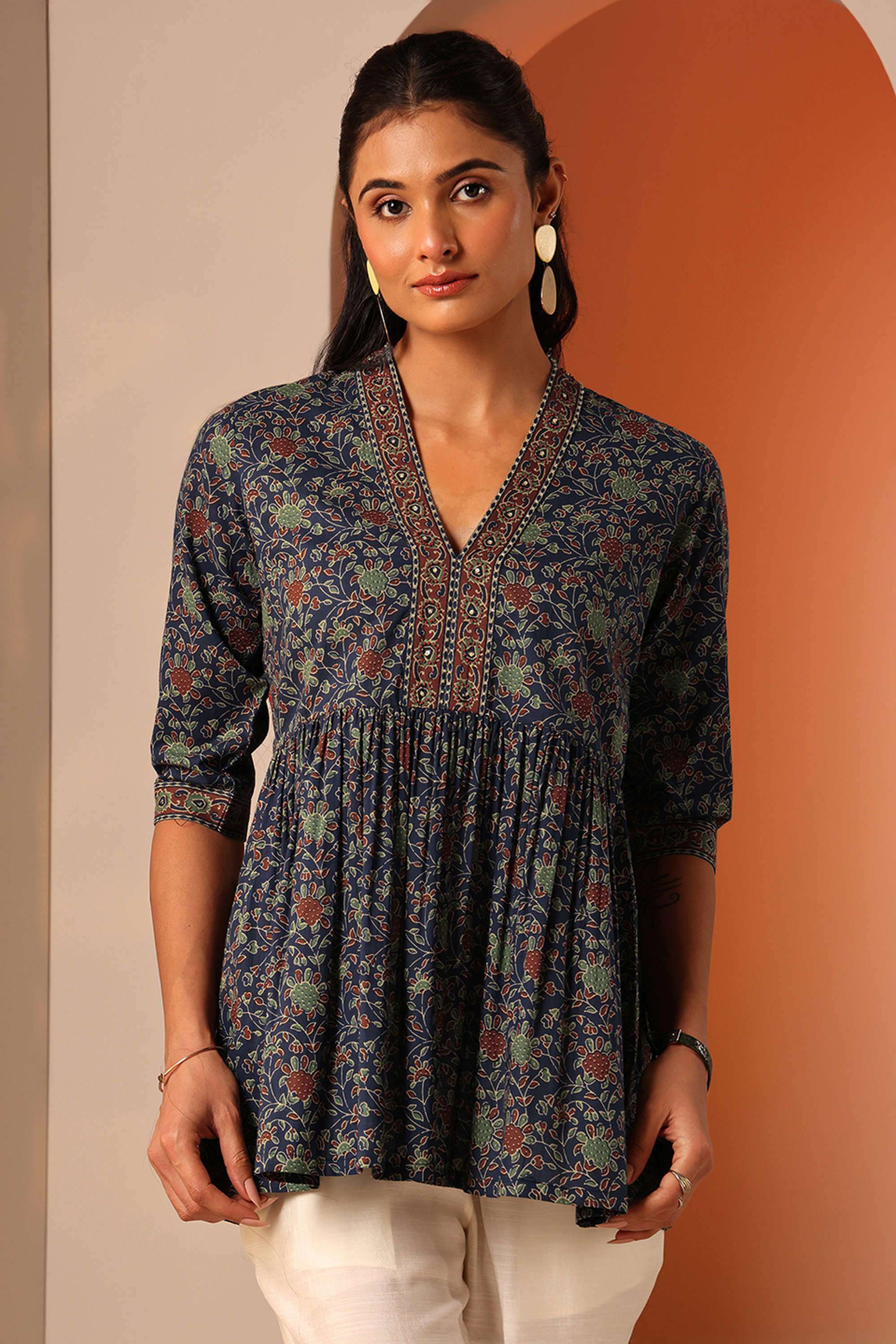 Floral-Cotton-V-Neck-Women-s-Kurti