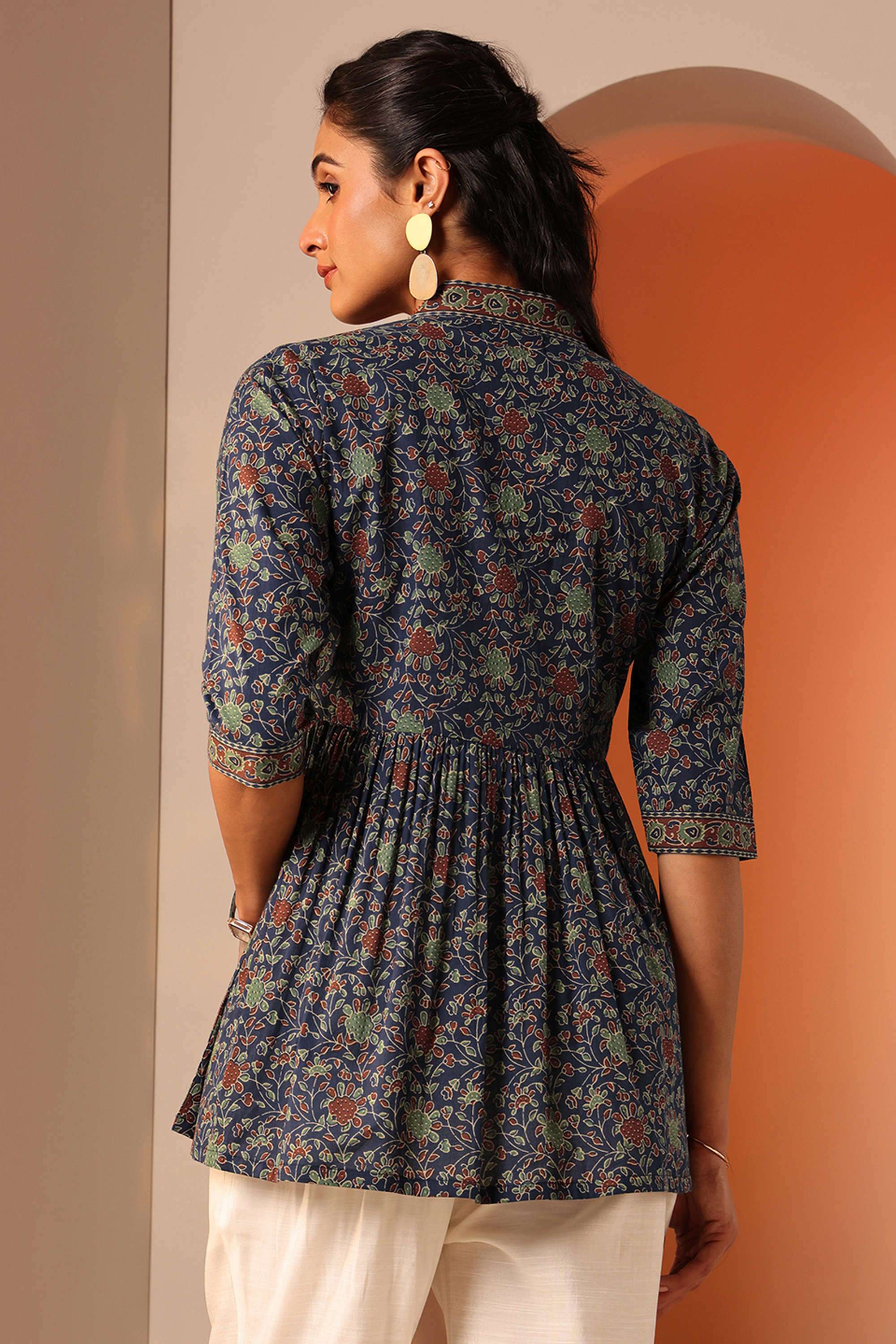 Floral-Cotton-V-Neck-Women-s-Kurti