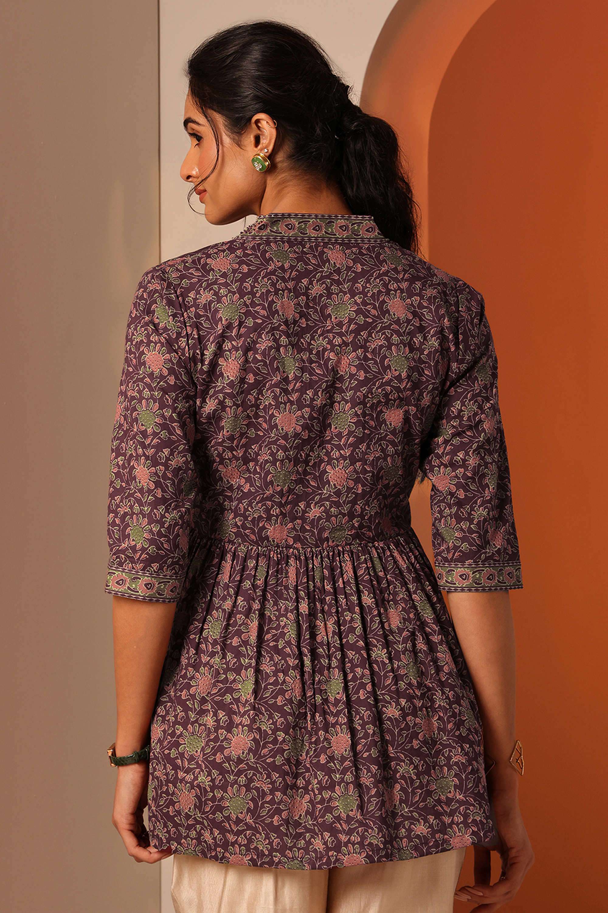 Floral-Cotton-V-Neck-Women-s-Kurti