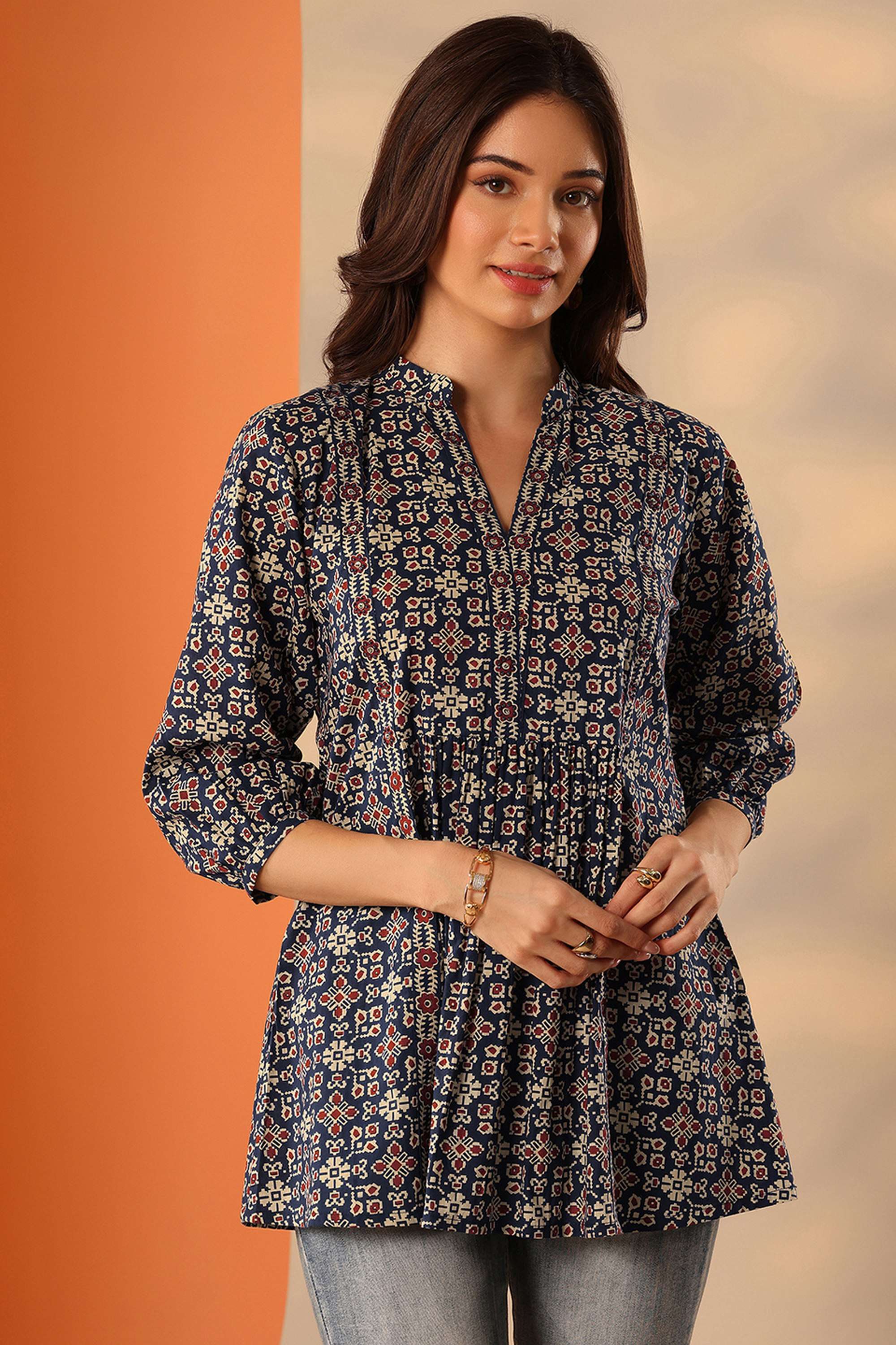 Traditional-Silk-Round-Neck-Women-Casual-wear-Kurti