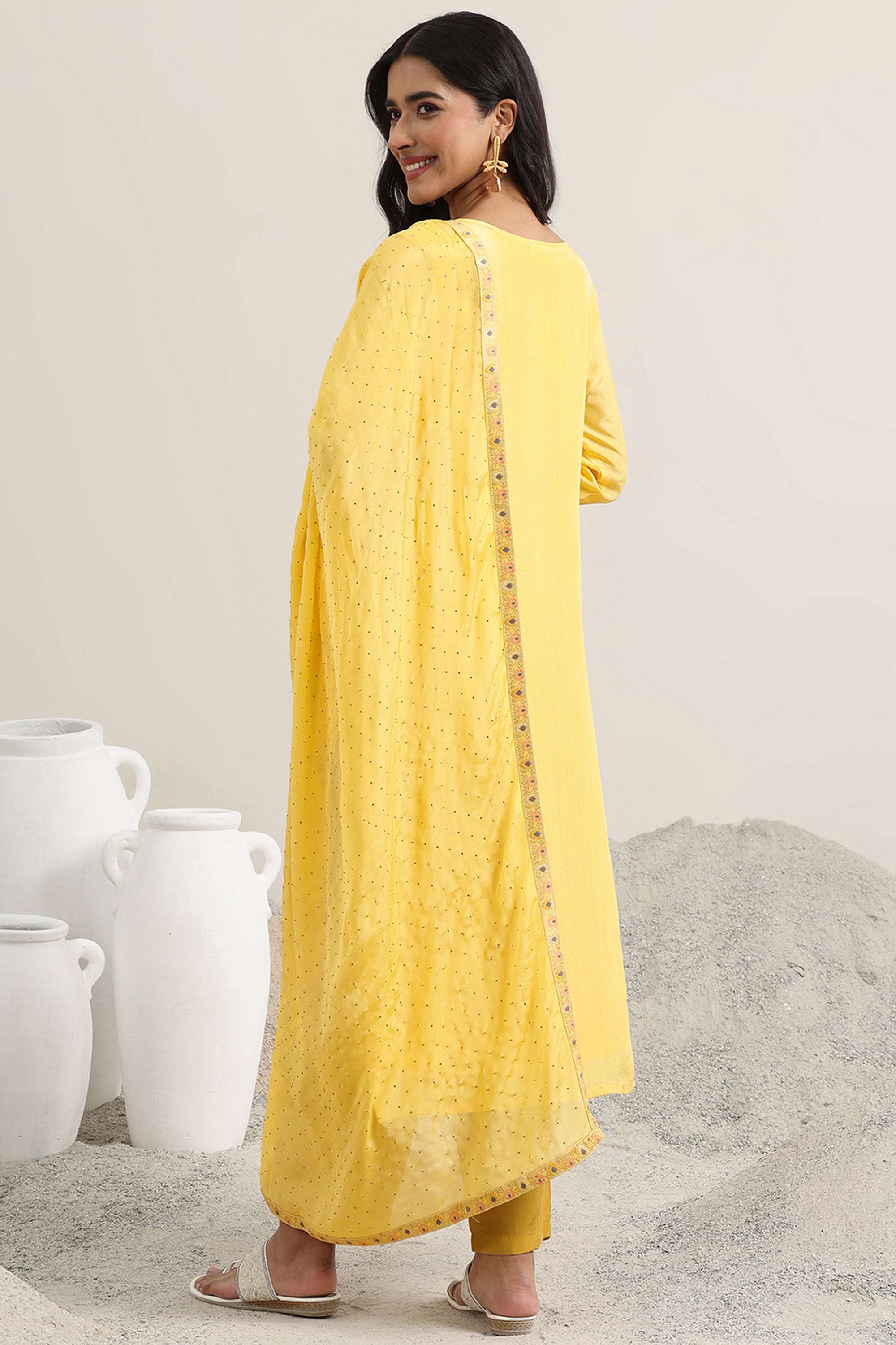 Traditional-V-Neck-Silk-Women-Kurta-Set