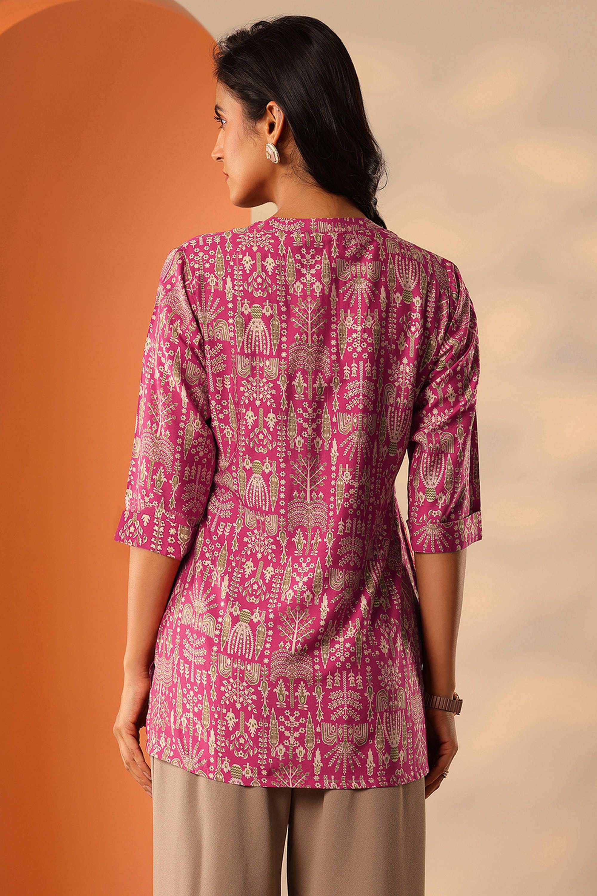 Printed-Silk-blend-Collared-Women-s-Casual-Wear-Kurti
