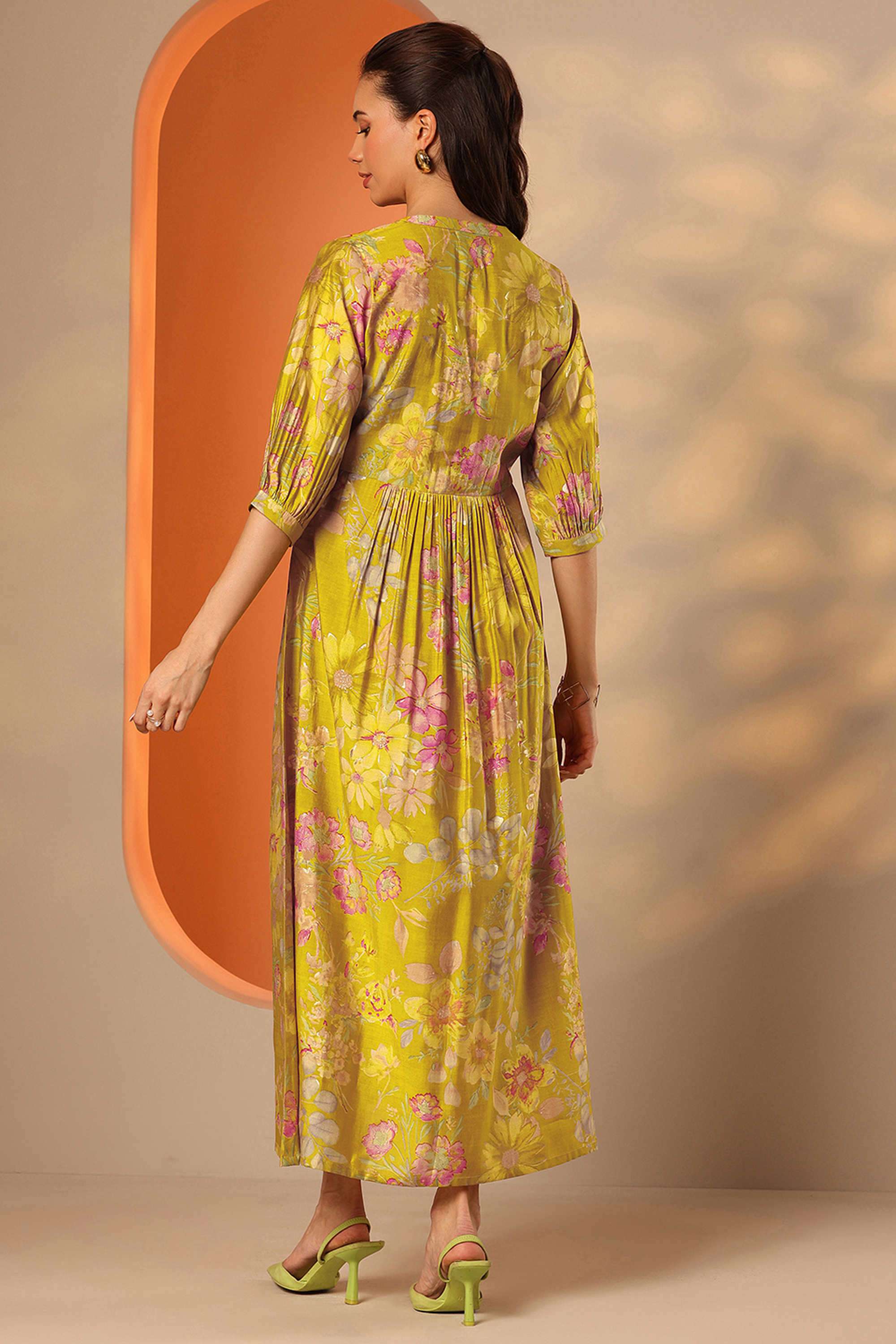 Floral-Blended-Fabric-Collared-Women-s-Dress