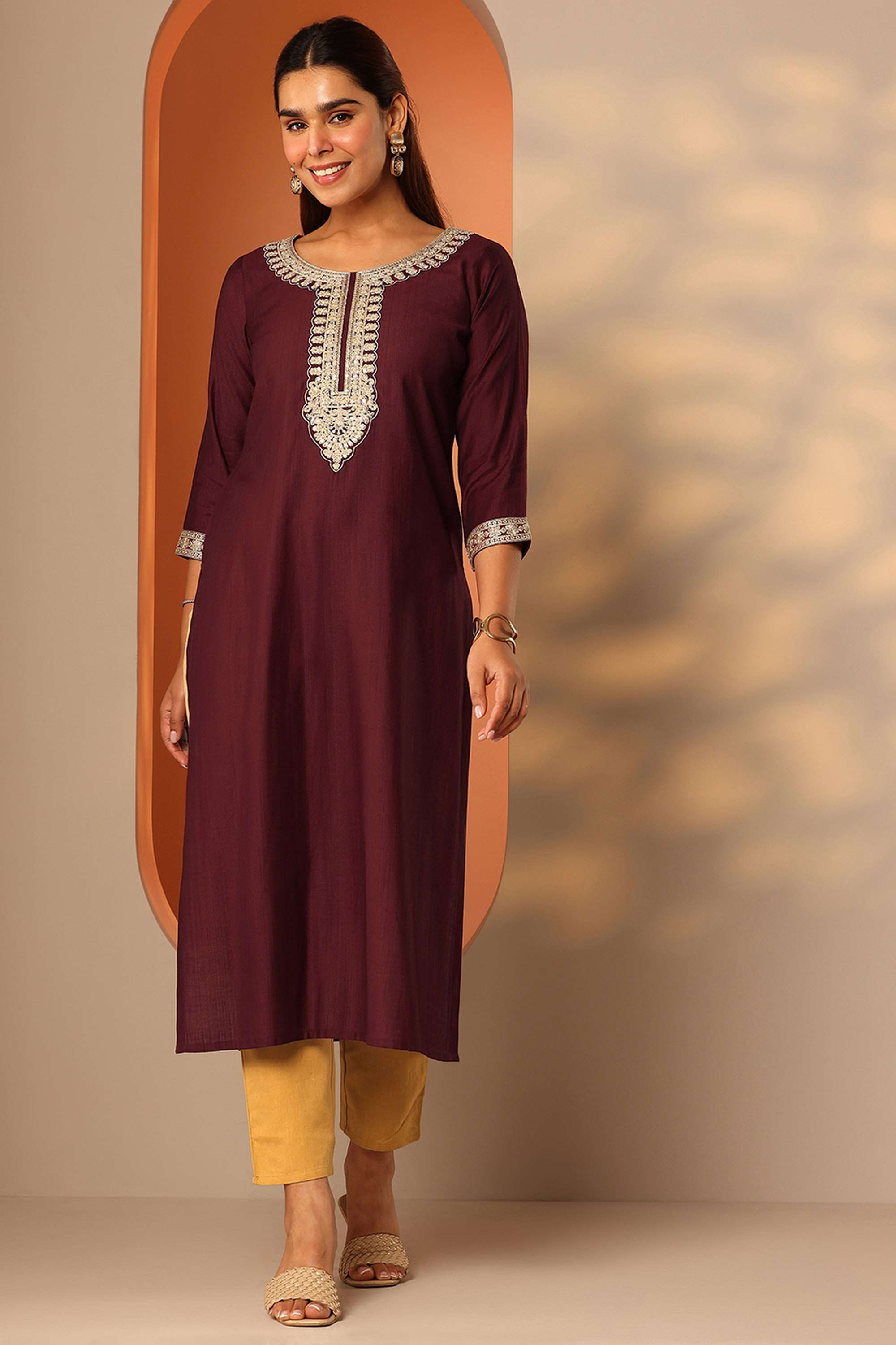 Traditional-Silk-Round-Neck-Women-Festive-wear-Kurta