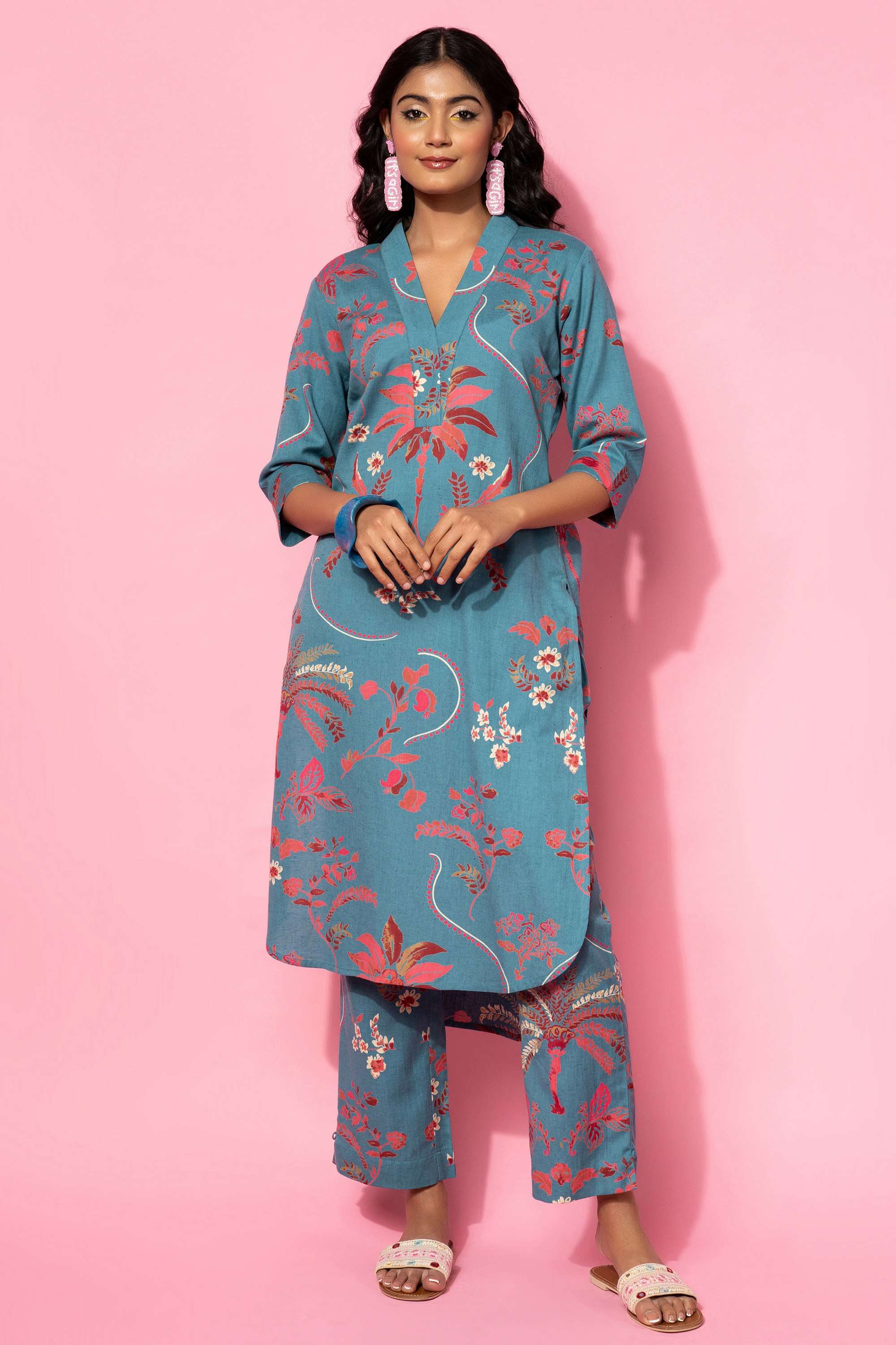 Floral-V-Neck-Cotton-Women-Co-Ord-Set