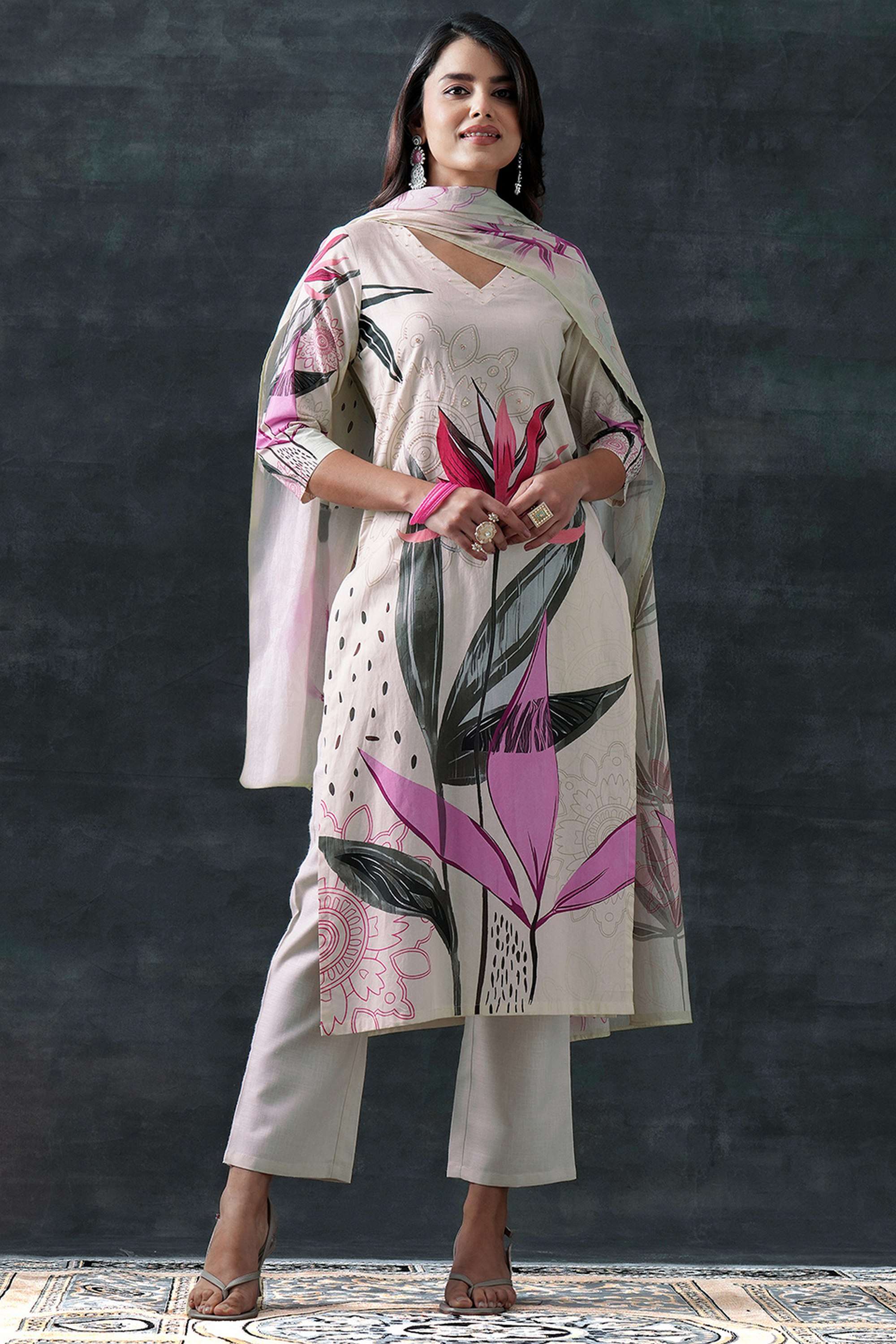 Floral-Round-Neck-Silk-Women-Kurta-Set