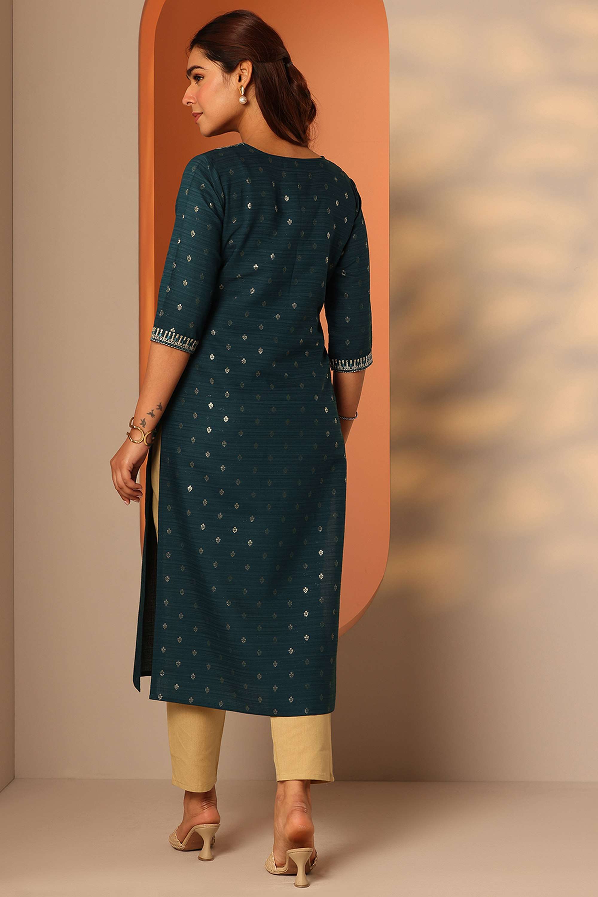 Embroidered-Silk-Regular-Fit-Round-Neck-Women-s-Festive-wear-Kurta