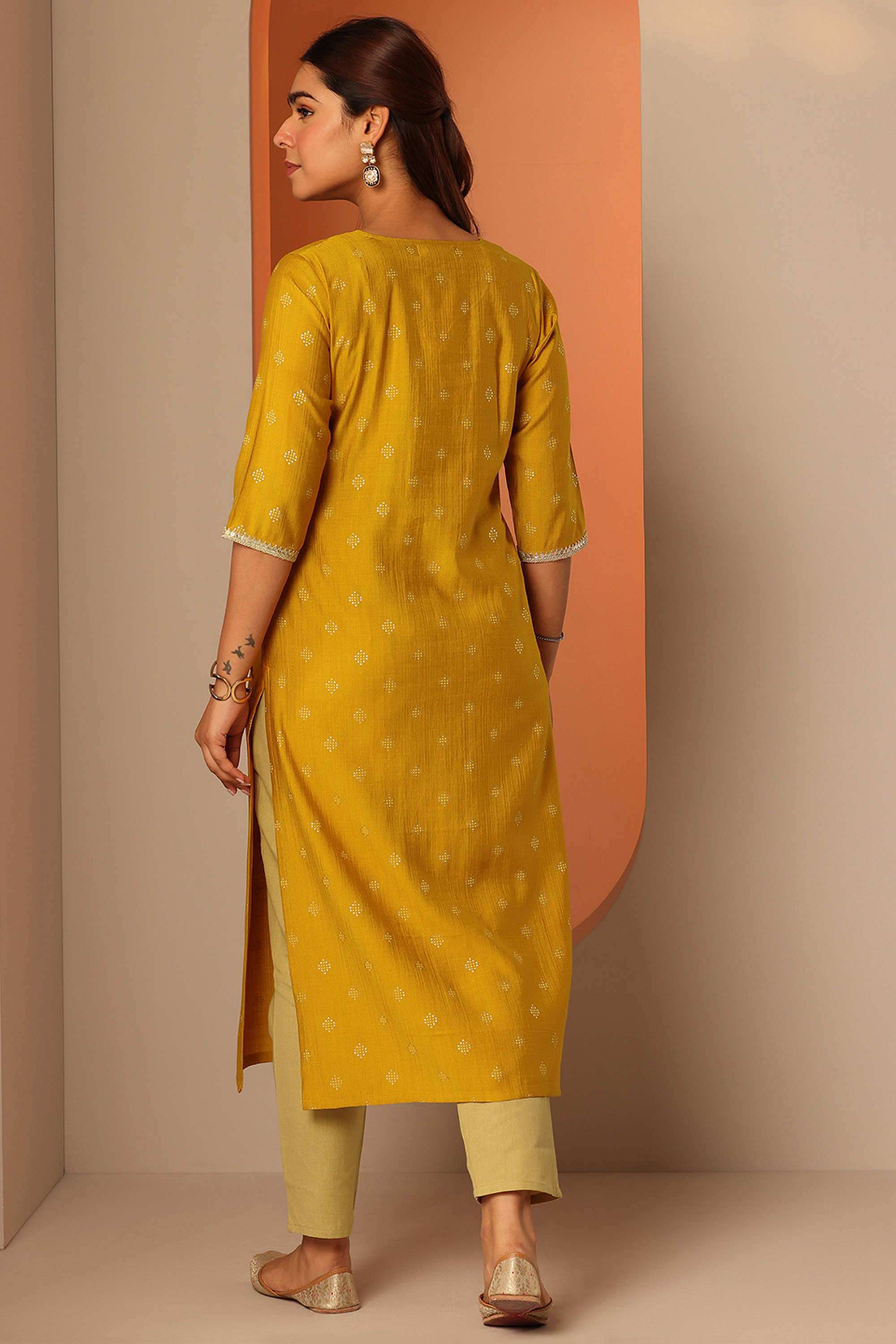 Stripes-Silk-V-Neck-Women-Casual-wear-Kurta