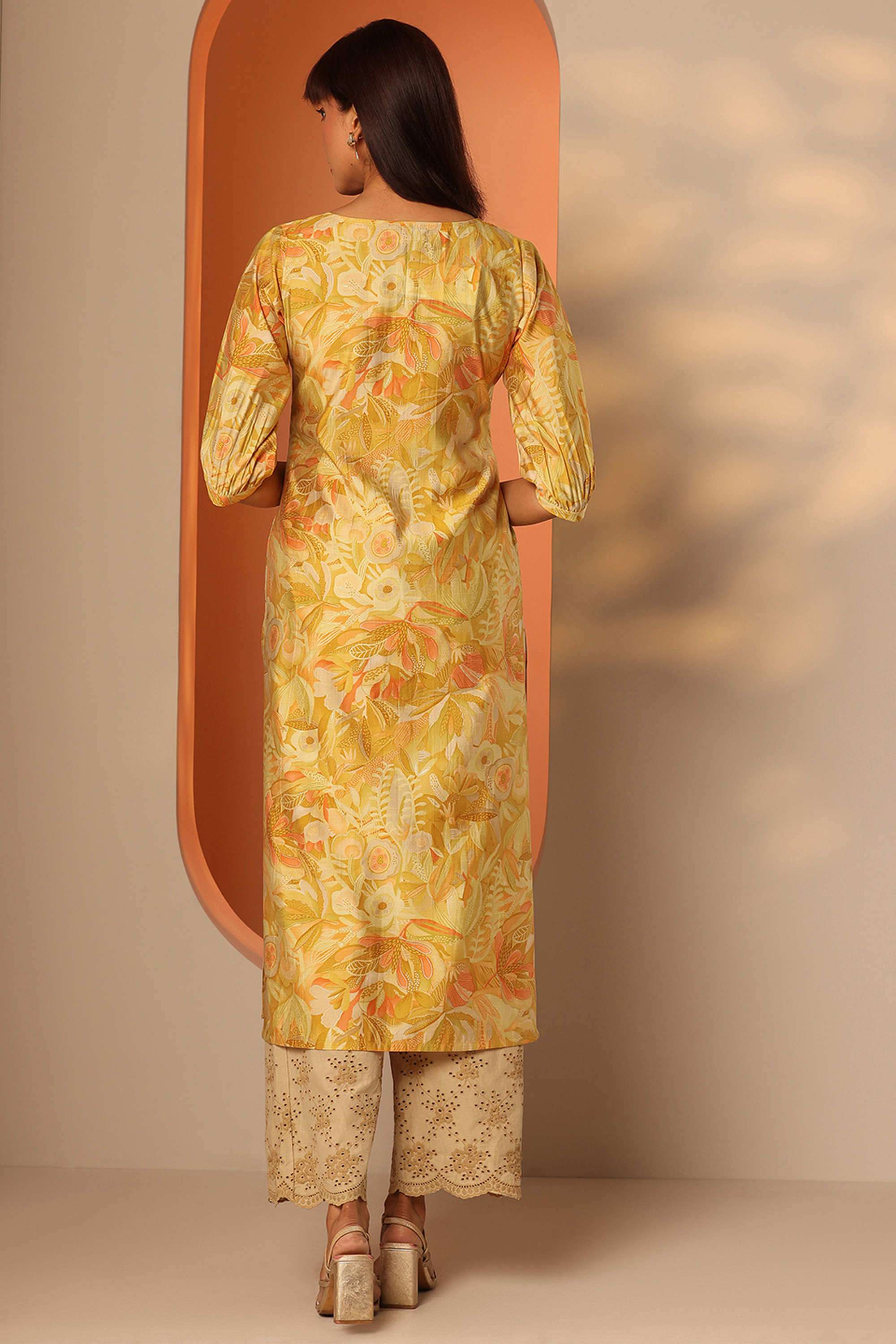 Printed-Silk-Blend-Round-Neck-Women-s-Festive-Wear-Kurta