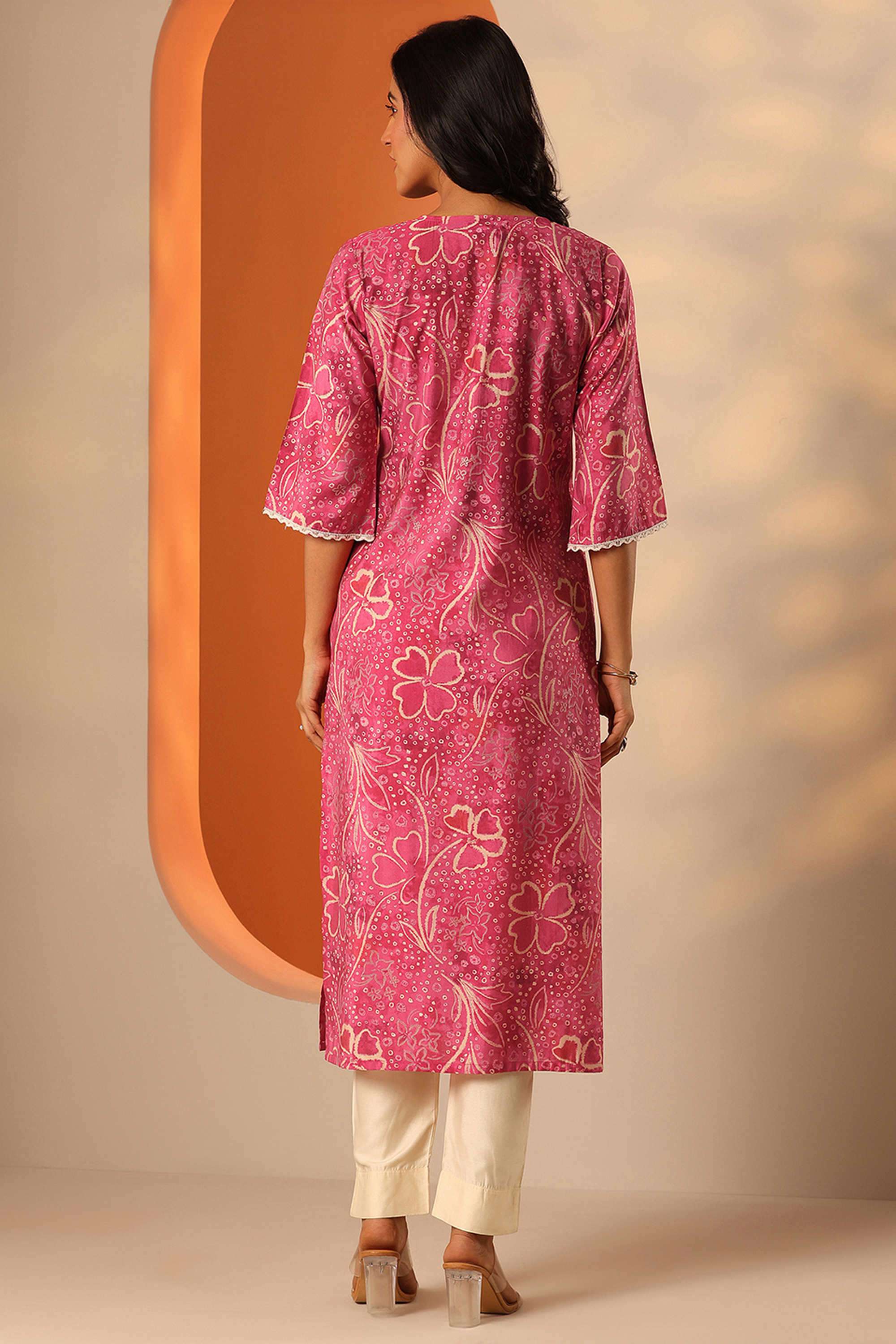 Floral-Blended-Fabric-Round-Neck-Women-s-Kurta