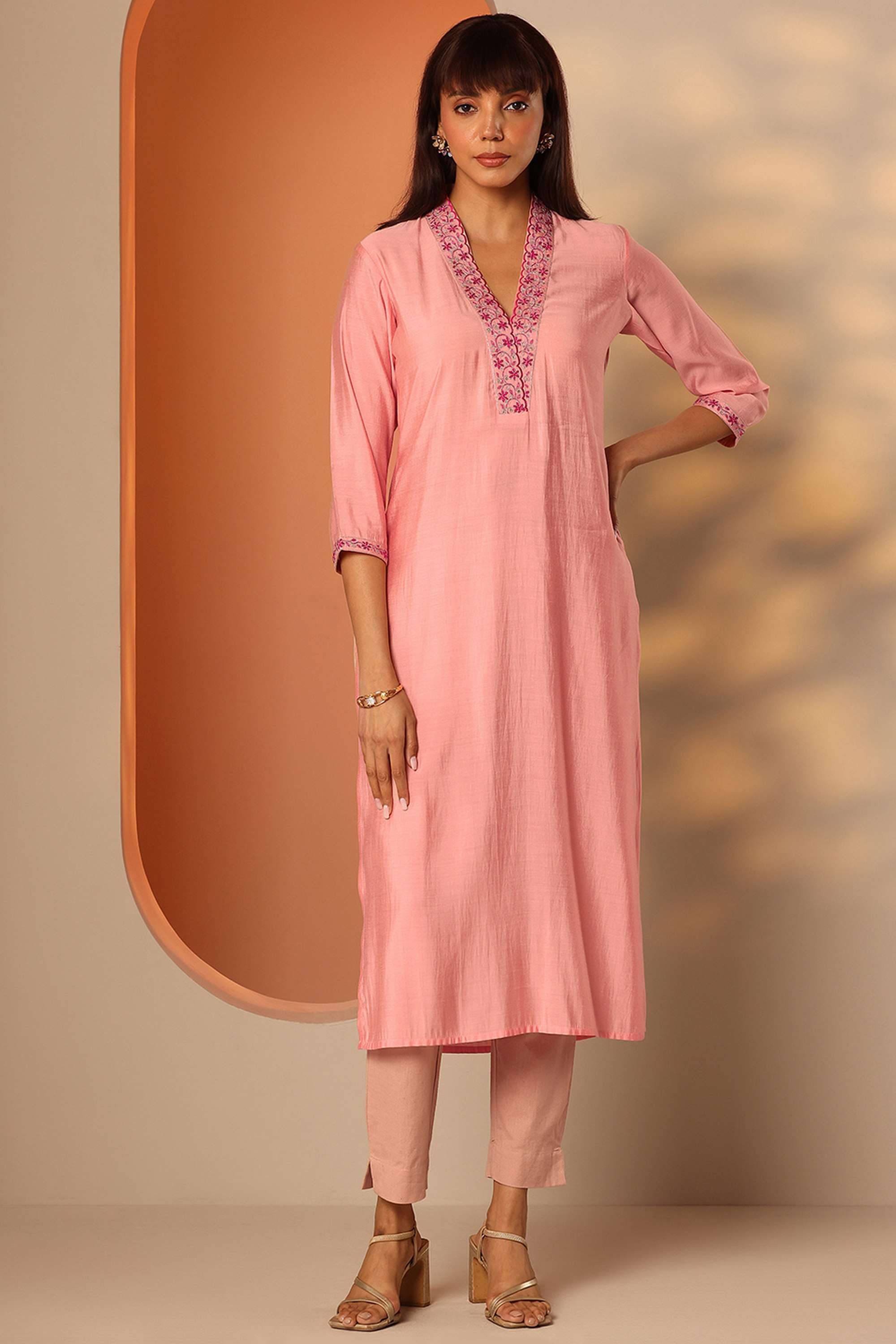 Floral-Silk-Round-Neck-Women-Festive-wear-Kurta
