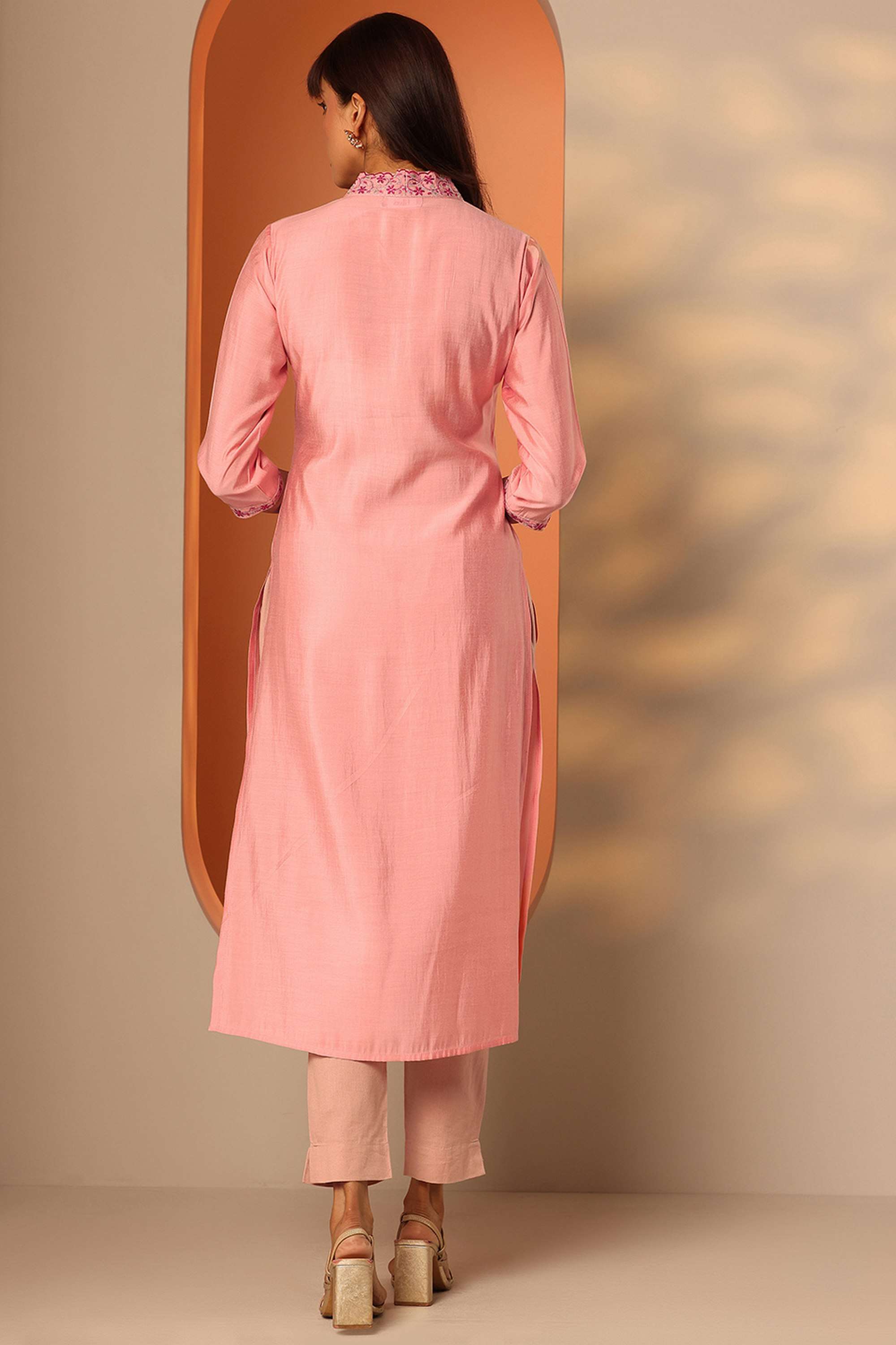 Floral-Silk-Round-Neck-Women-Festive-wear-Kurta