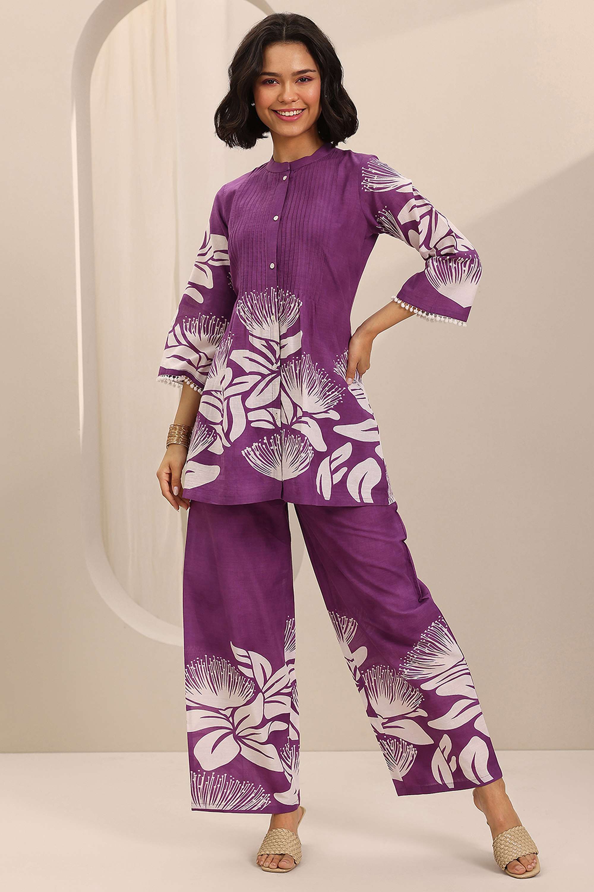 3/4-Sleeves-Regular-Fit-Cotton-Women-s-Co-Ord-Set