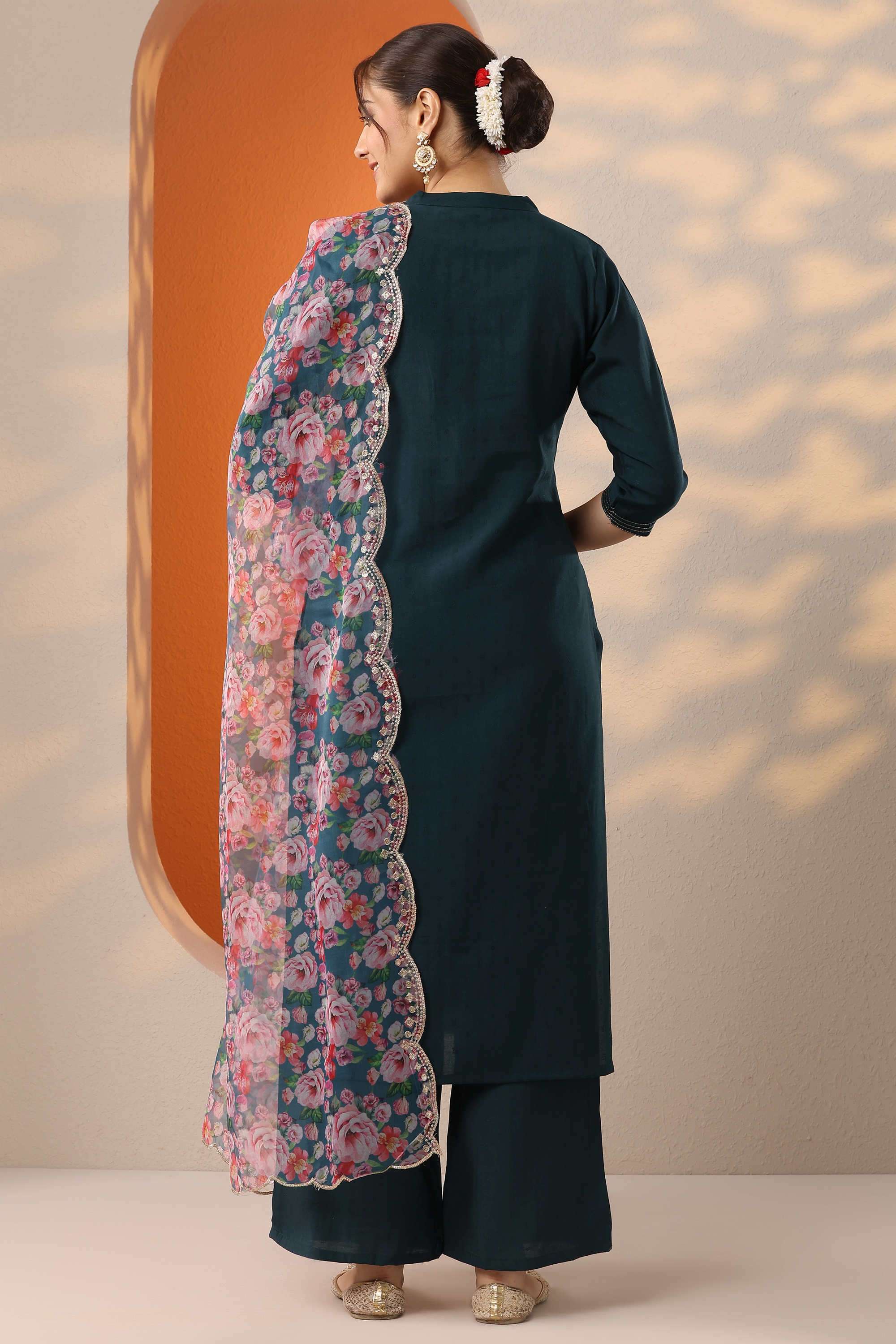 Floral-Blended-Fabric-Straight-Fit-Women-s-Kurta-Set