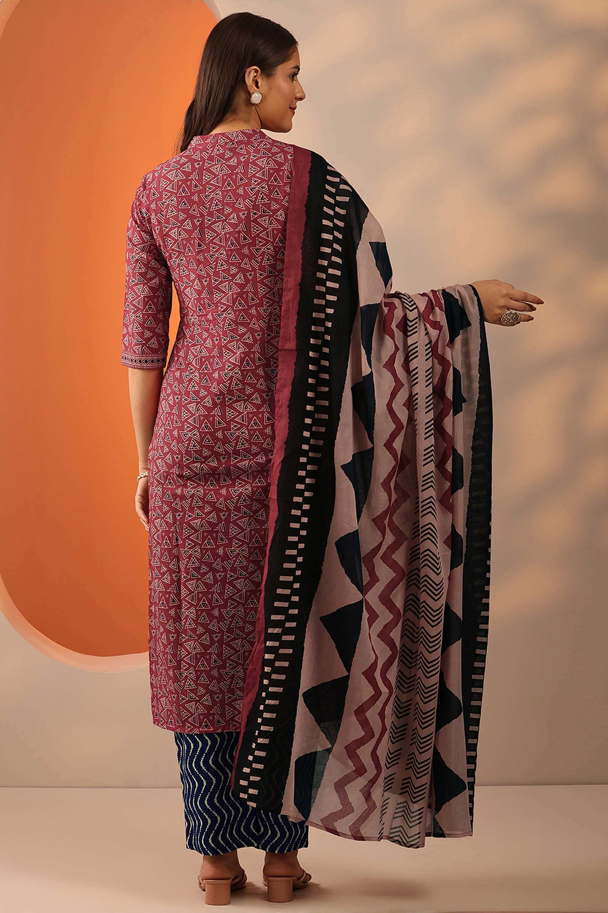 Geometric-Print-Calf-Length-Cotton-Woven-Women-s-Kurta-Set