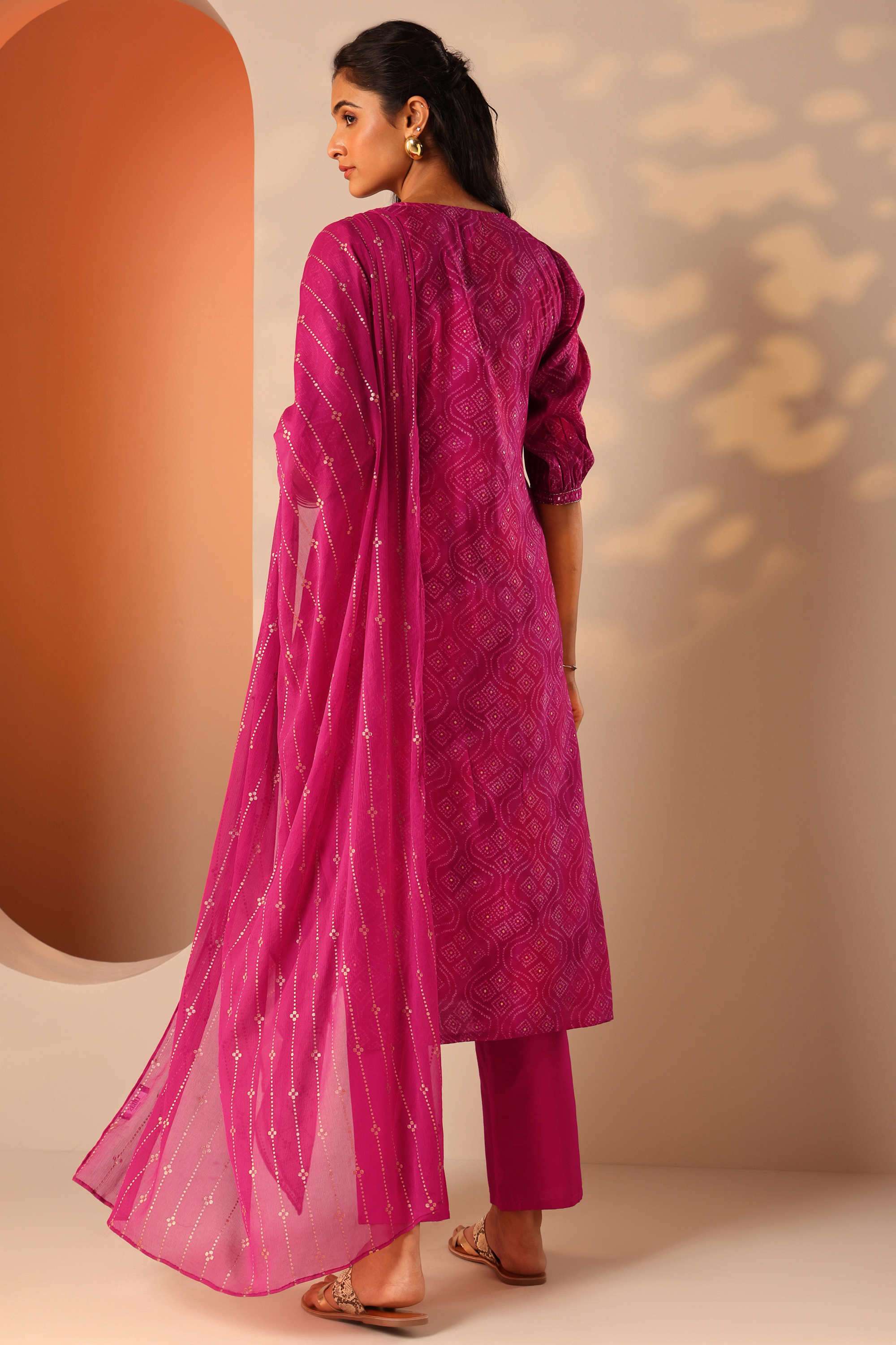 Bandhani-Blended-Fabric-Straight-Fit-Women-s-Kurta-Set