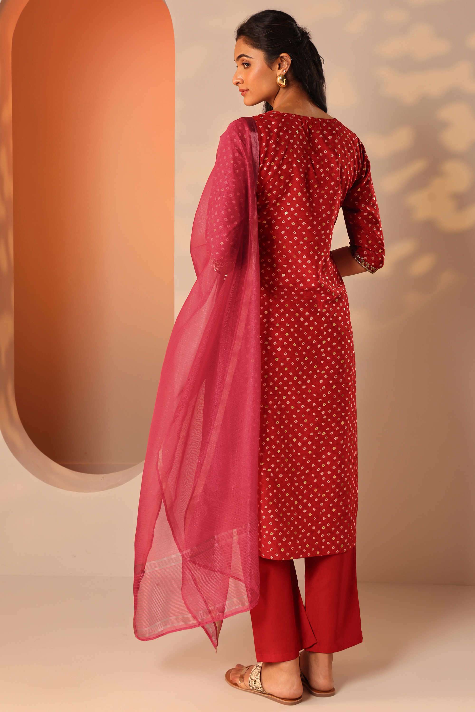 Bandhani-Blended-Fabric-Straight-Fit-Women-s-Kurta-Set
