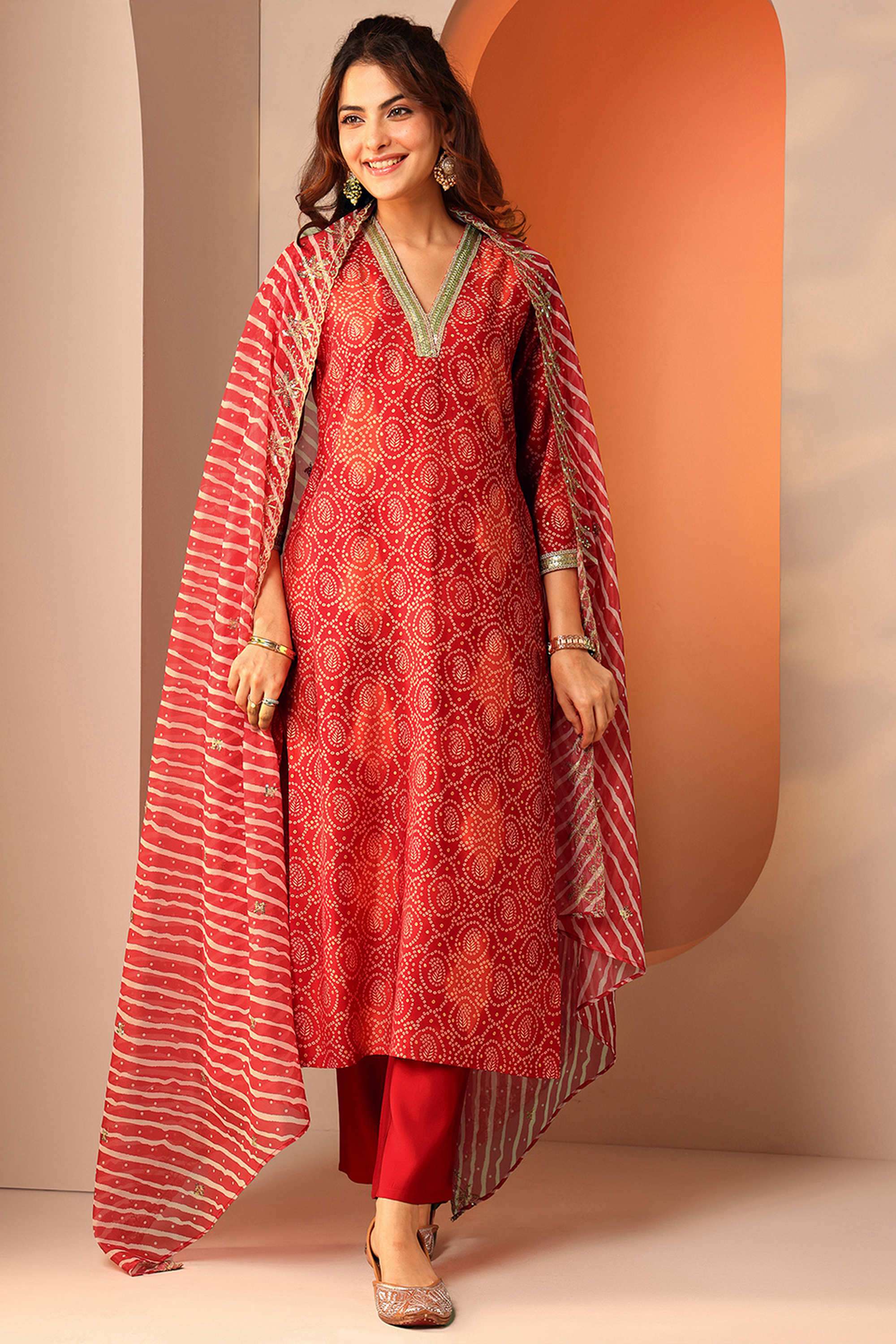 Embellished-Silk-V-Neck-Women-Festive-wear-Kurta