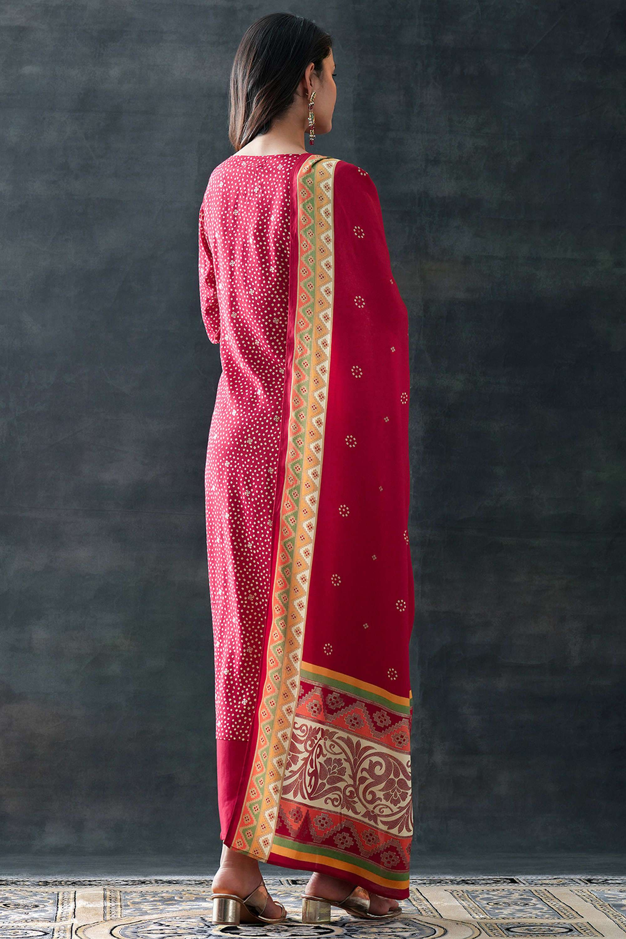 Printed-Calf-Length-Silk-blend-Woven-Women-s-Kurta-Set