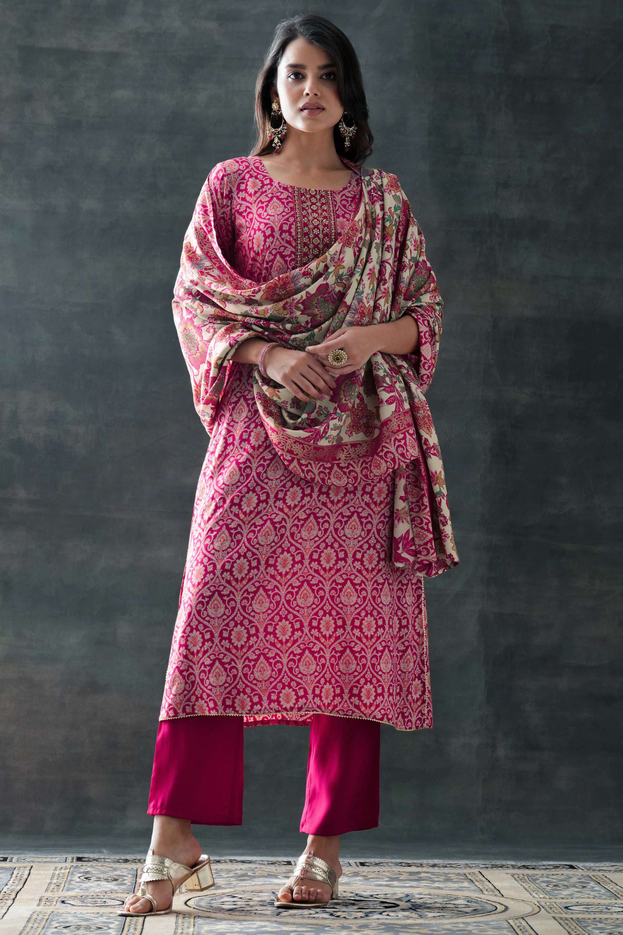 Traditional-Blended-Fabric-Straight-Fit-Women-s-Kurta-Set