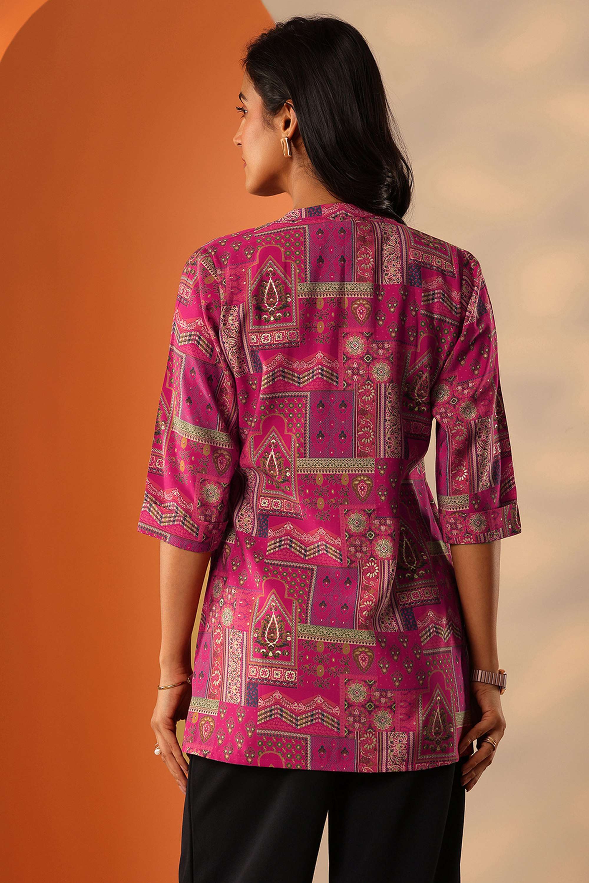 Traditional-Silk-Round-Neck-Women-Casual-wear-Kurti