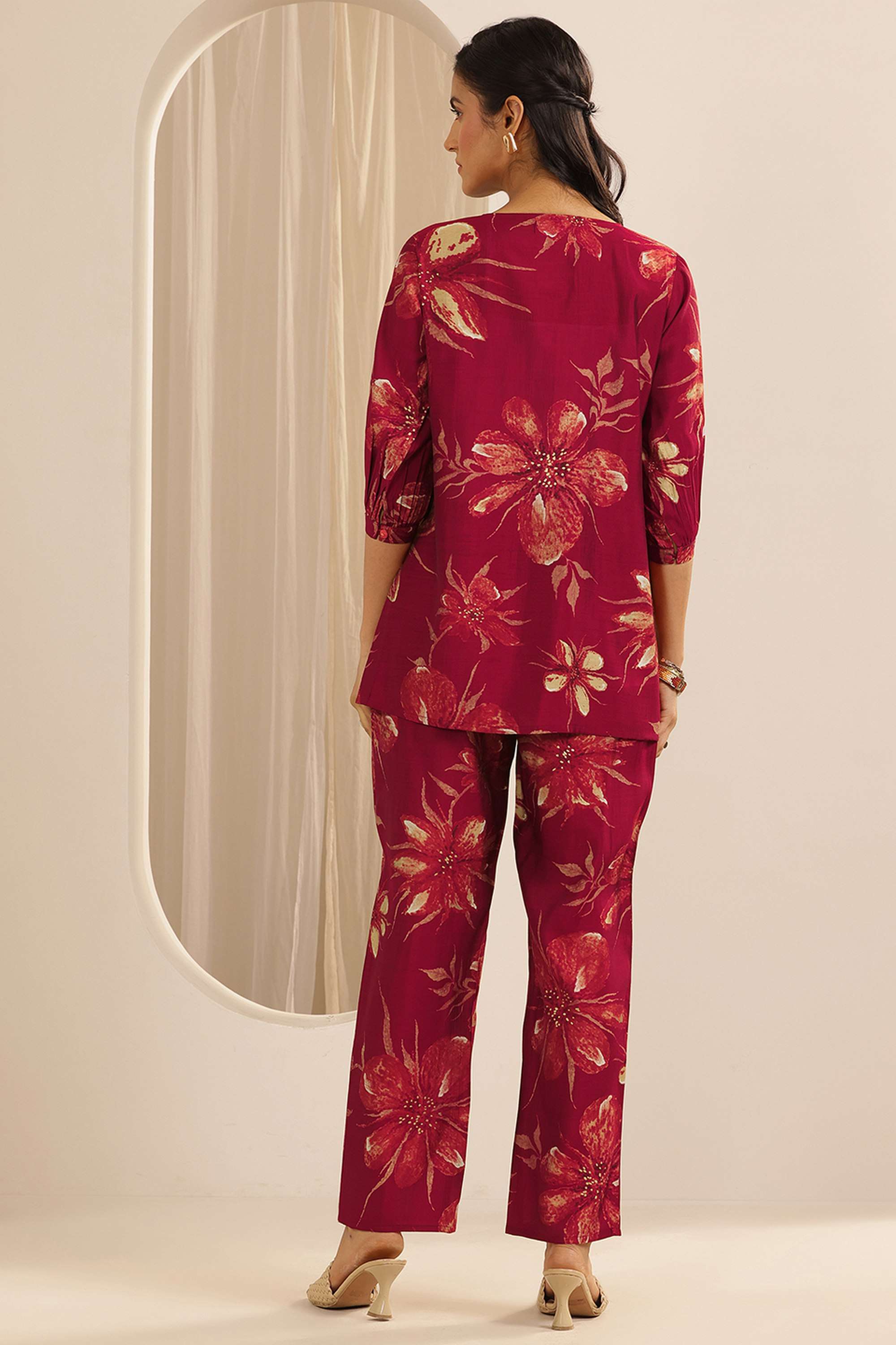 3/4-Sleeves-Regular-Fit-Silk-Women-s-Co-Ord-Set