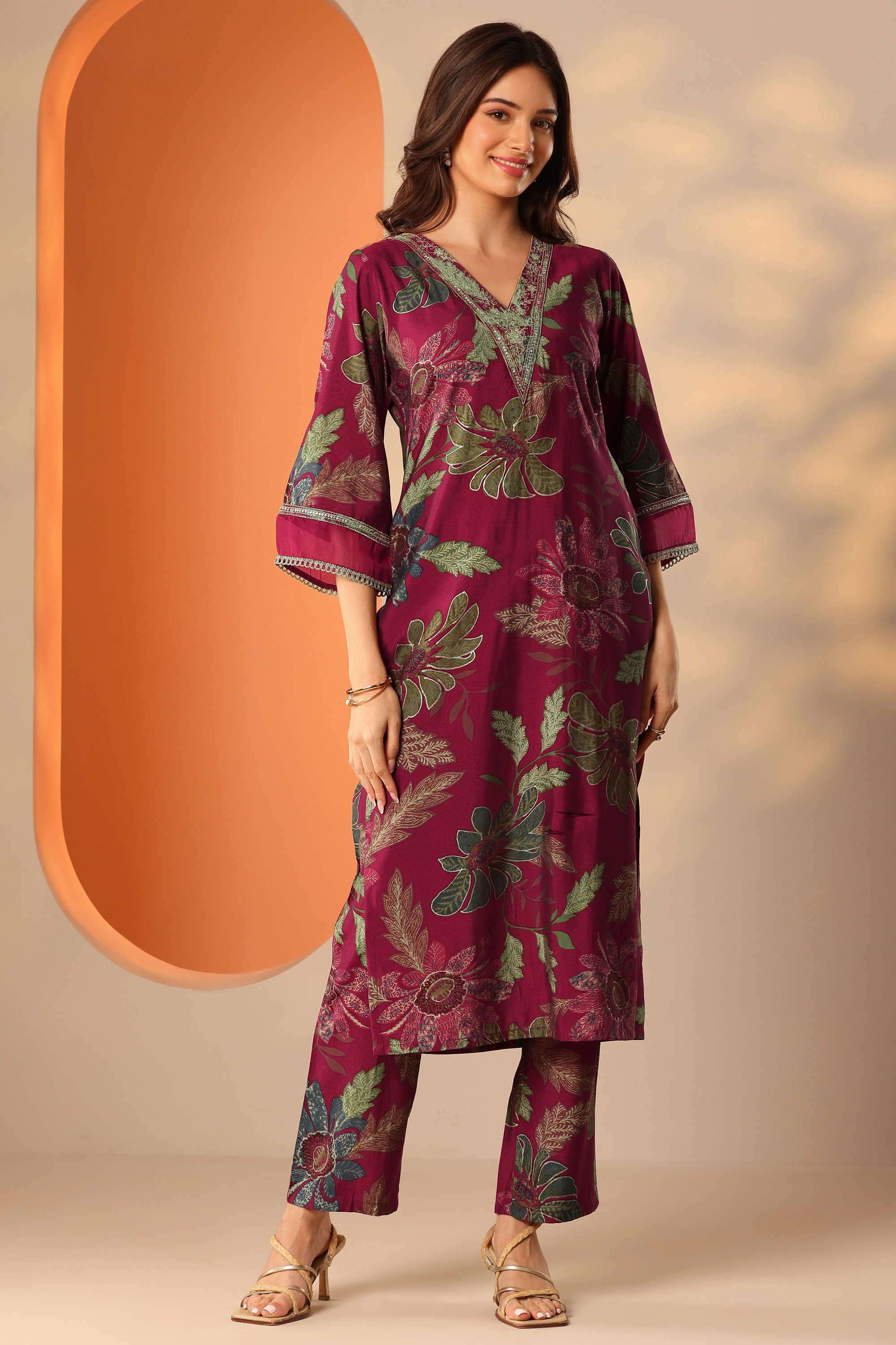 Floral-Blended-Fabric-Straight-Fit-Women-s-Co-Ord-Set