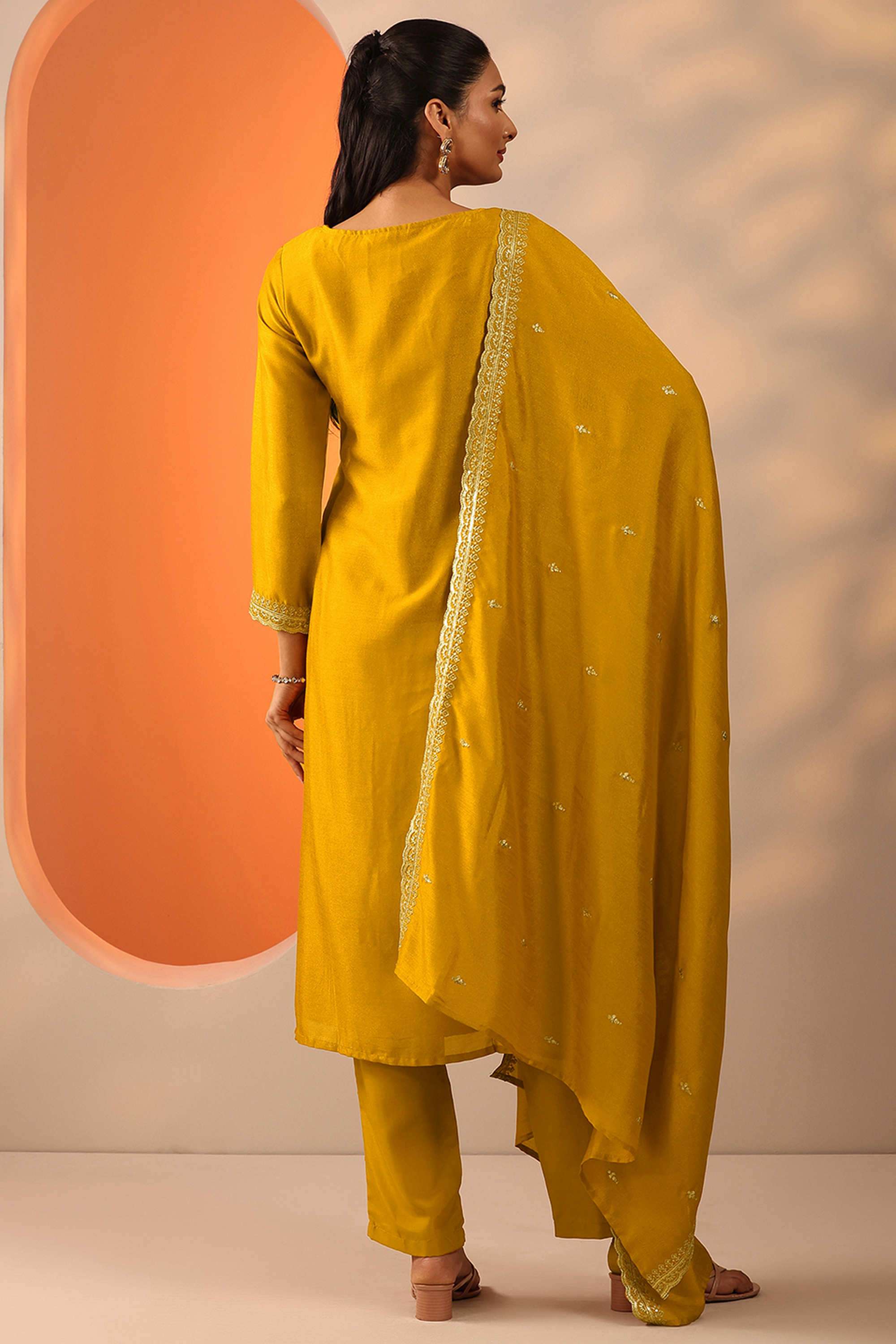 Embroidered-Calf-Length-Silk-Blend-Woven-Women-s-Kurta-Set