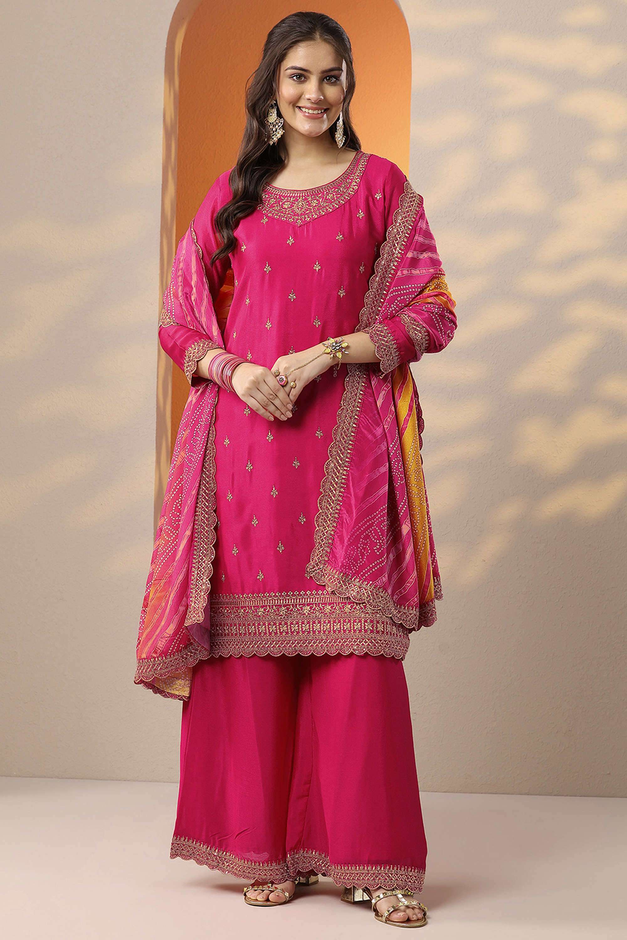 Floral-Blended-Fabric-Straight-Fit-Women-s-Kurta-Set