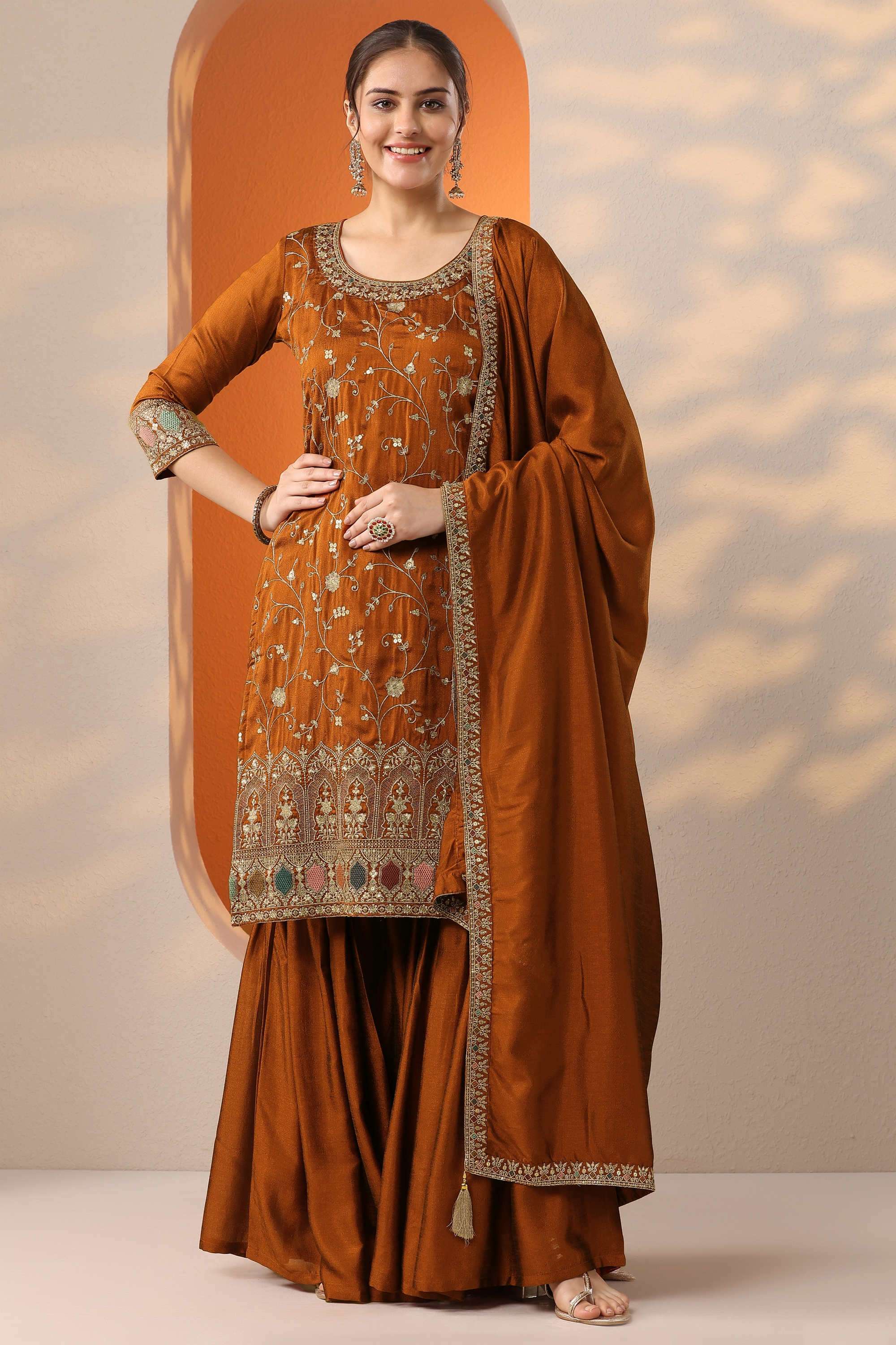 Floral-Blended-Fabric-Straight-Fit-Women-s-Kurta-Set