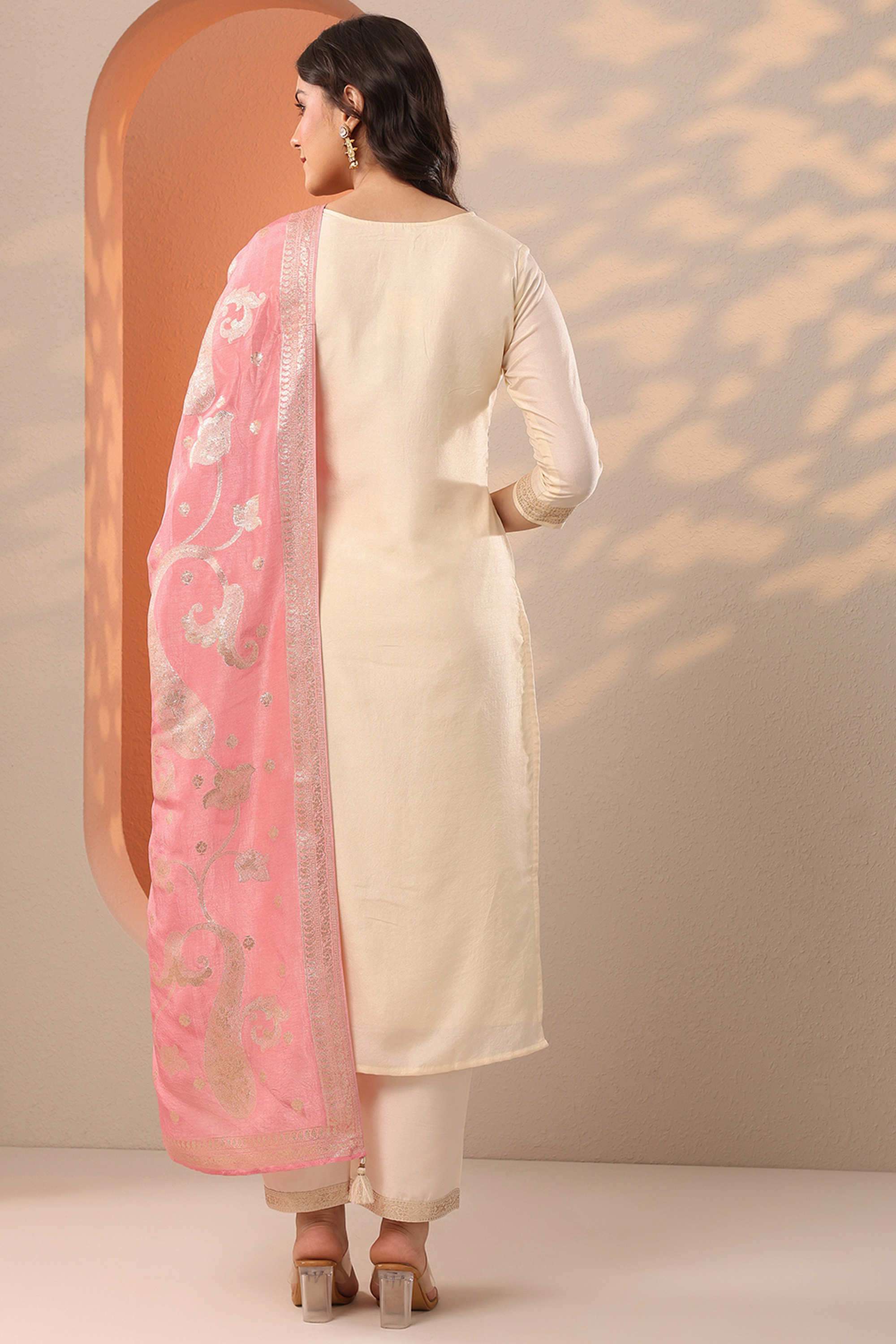 Floral-Calf-Length-Silk-Blend-Woven-Women-s-Kurta-Set