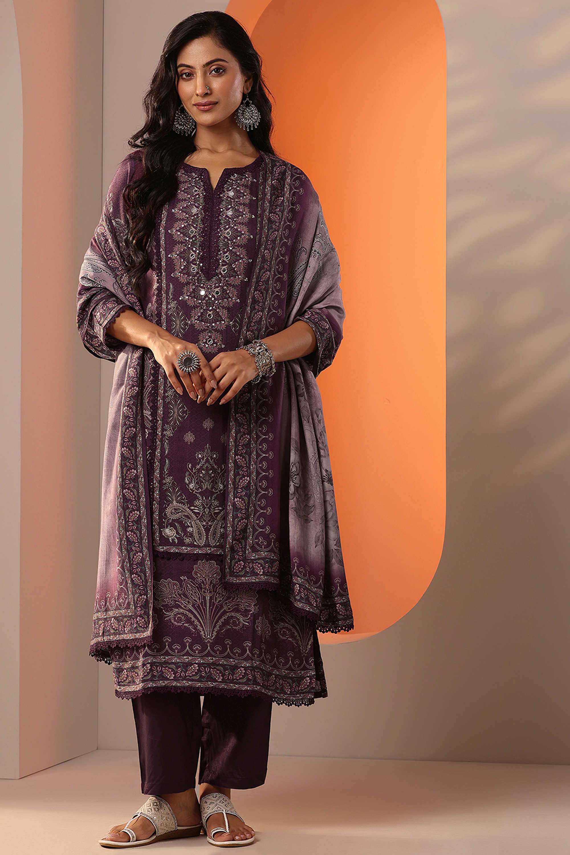 Floral-Calf-Length-Muslin-Woven-Women-s-Kurta-Set