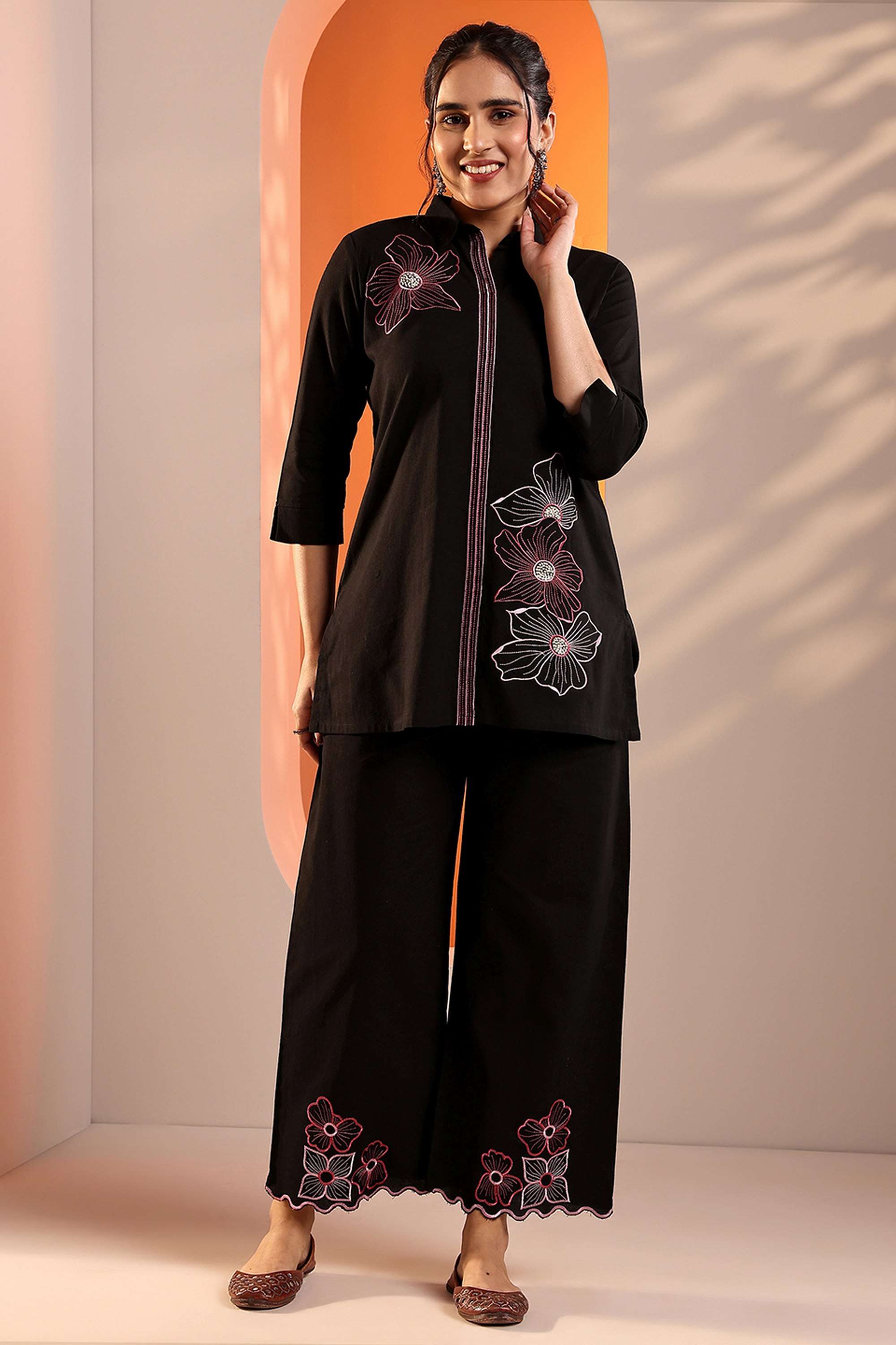 Floral-Cotton-Blend-Round-Neck-Women-s-Casual-Wear-Co-Ord-Set