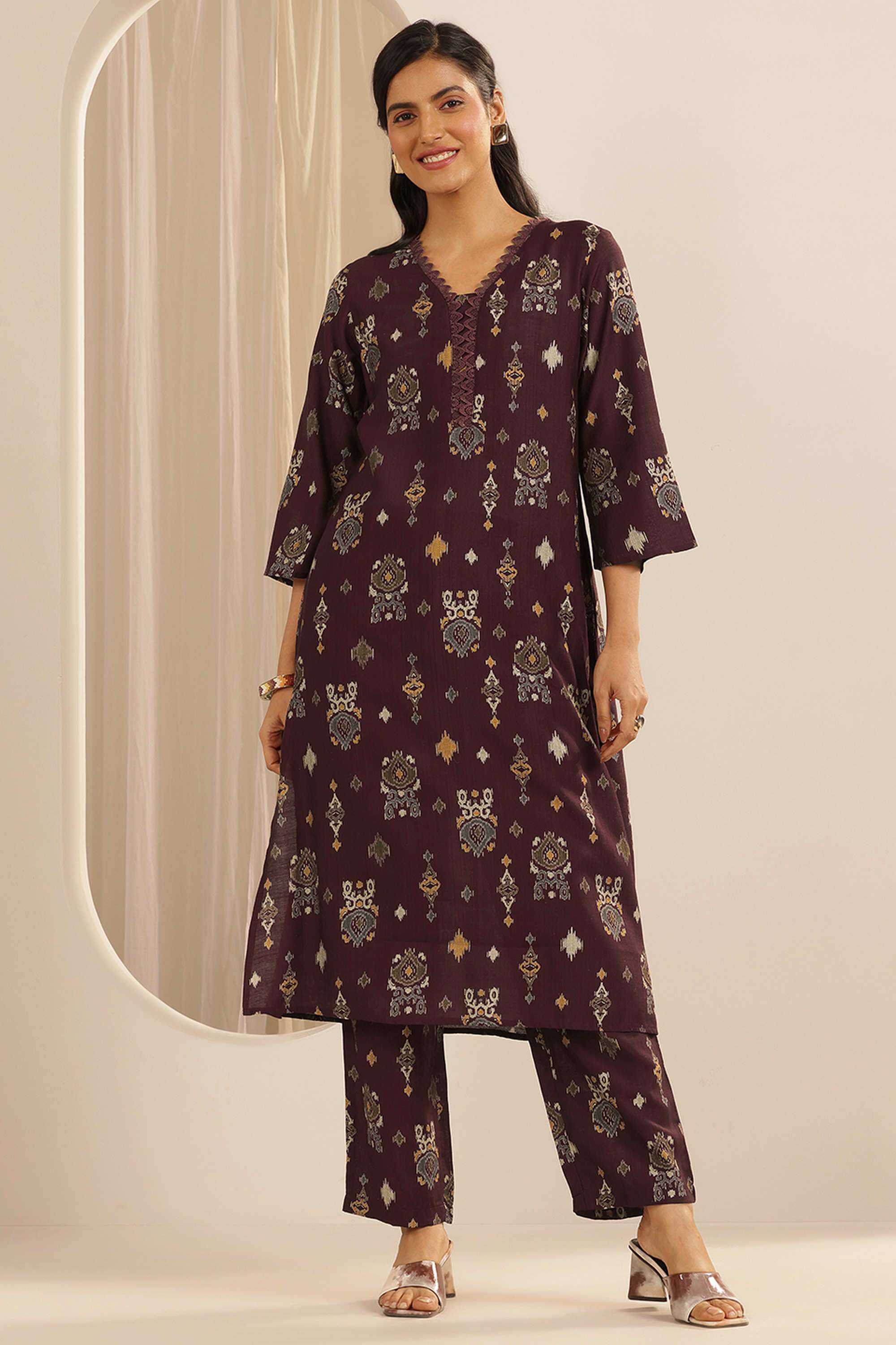 Printed-Ankle-Length-Silk-Blend-Woven-Women-s-Co-Ord-Set